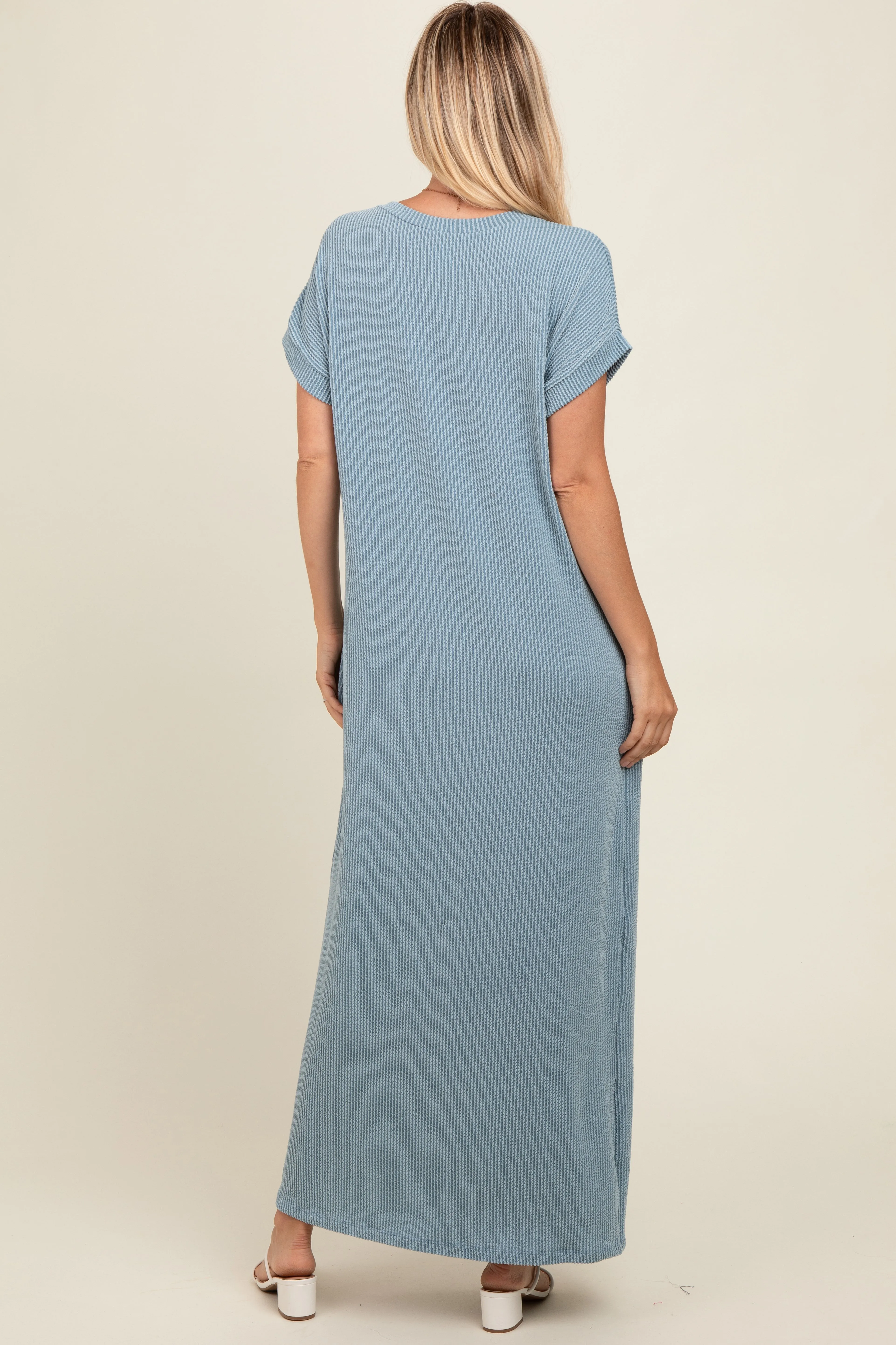 Light Blue Ribbed V-Neck Midi Dress sold by Pinkblush product image thumbnail 4