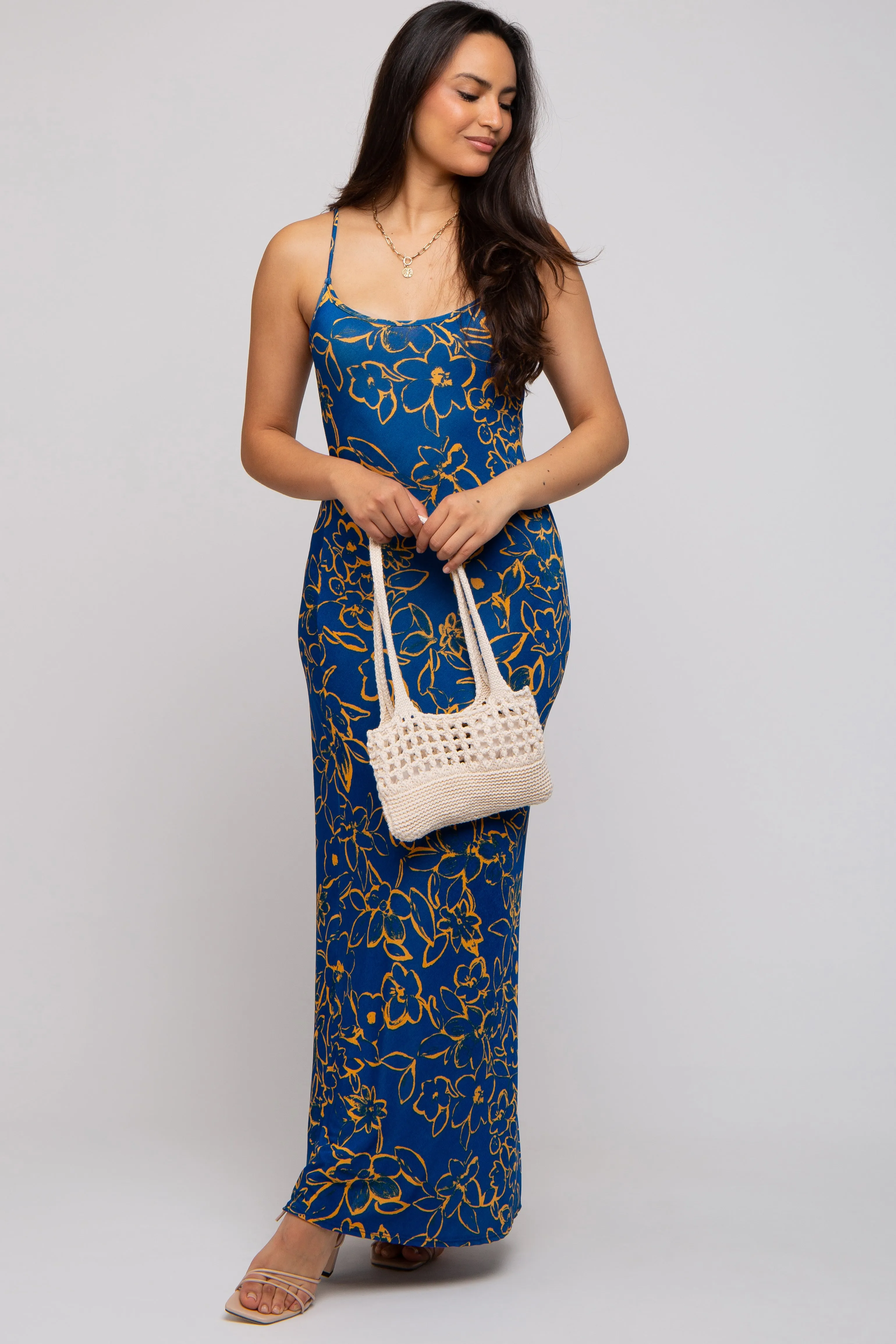 Royal Blue Floral Maternity Maxi Dress sold by Pinkblush product image thumbnail 5