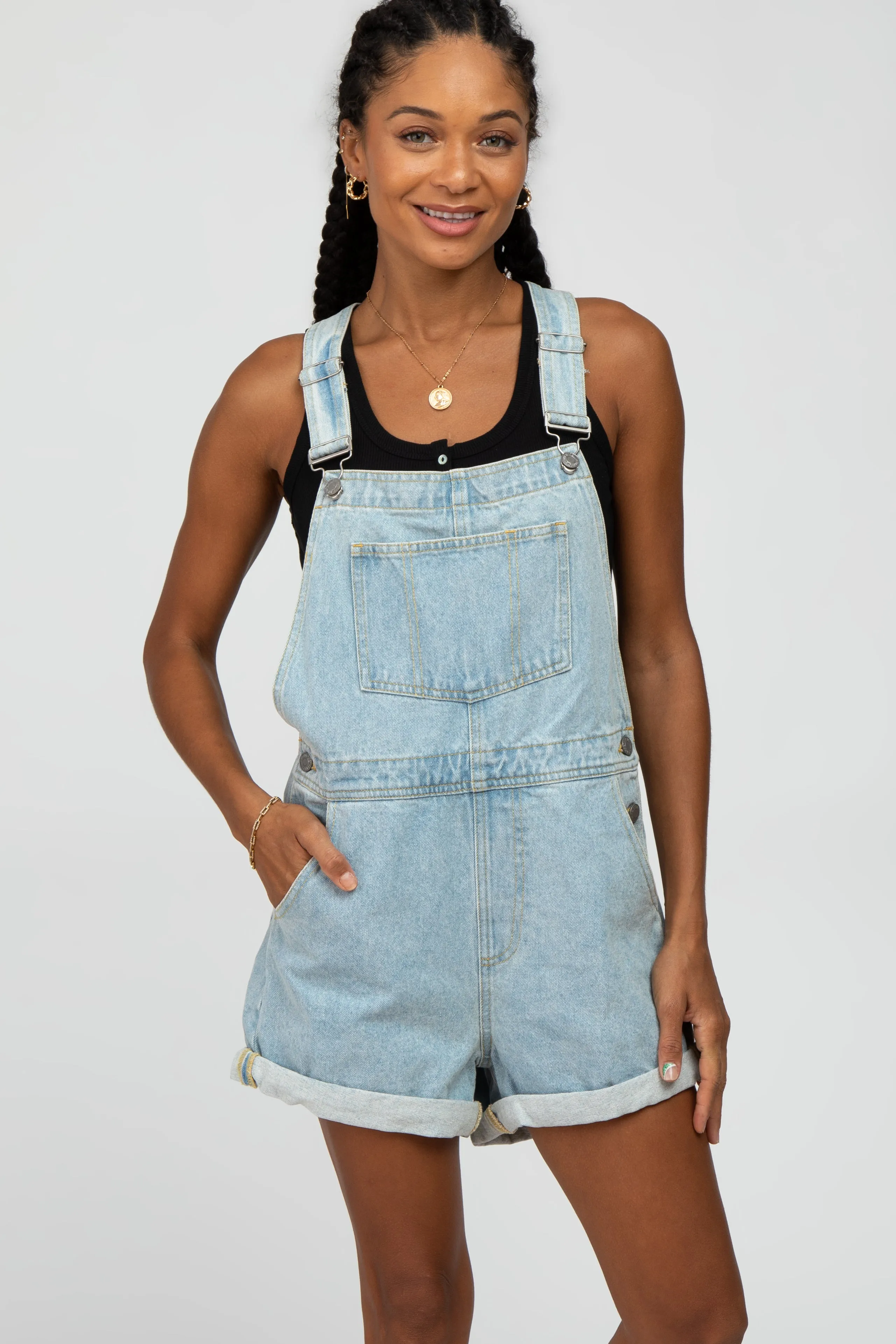 Light Blue Denim Short Overalls sold by Pinkblush product image thumbnail 3