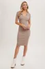 Mocha Knit Collared V-Neck Fitted Maternity Midi Dress sold by Pinkblush