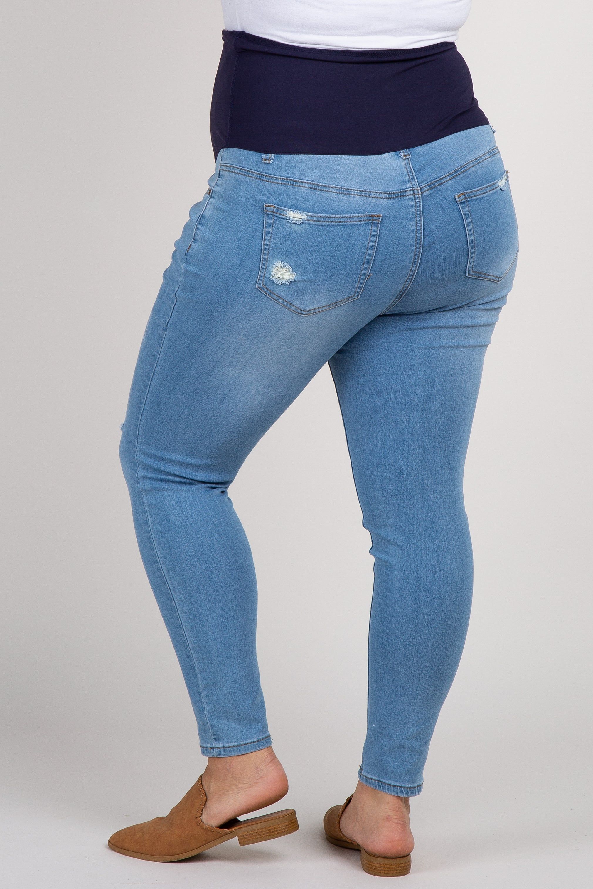 PinkBlush Blue Distressed Maternity Plus Jeans sold by Pinkblush product image thumbnail 5