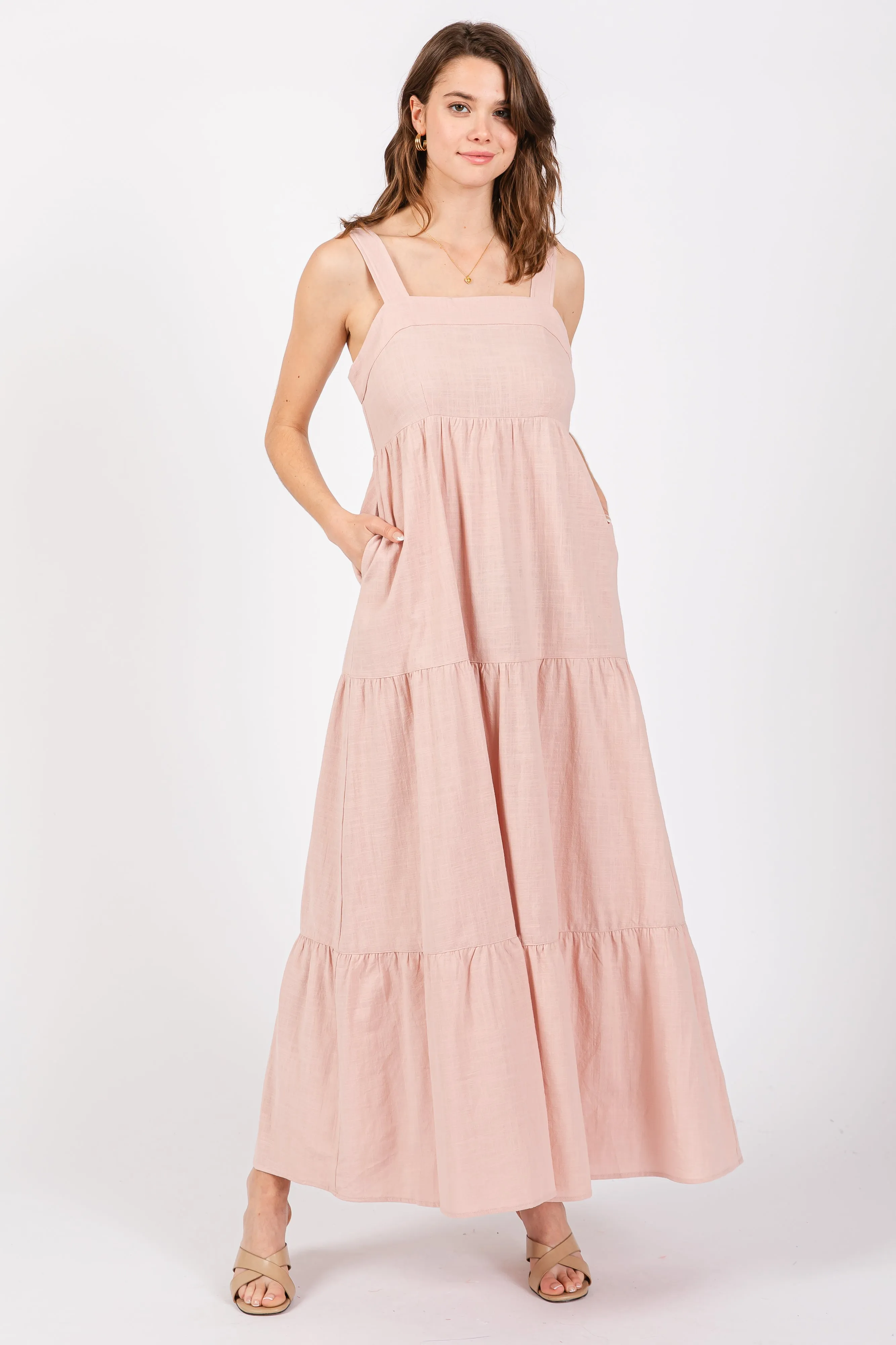 Light Pink Tiered Maxi Dress sold by Pinkblush