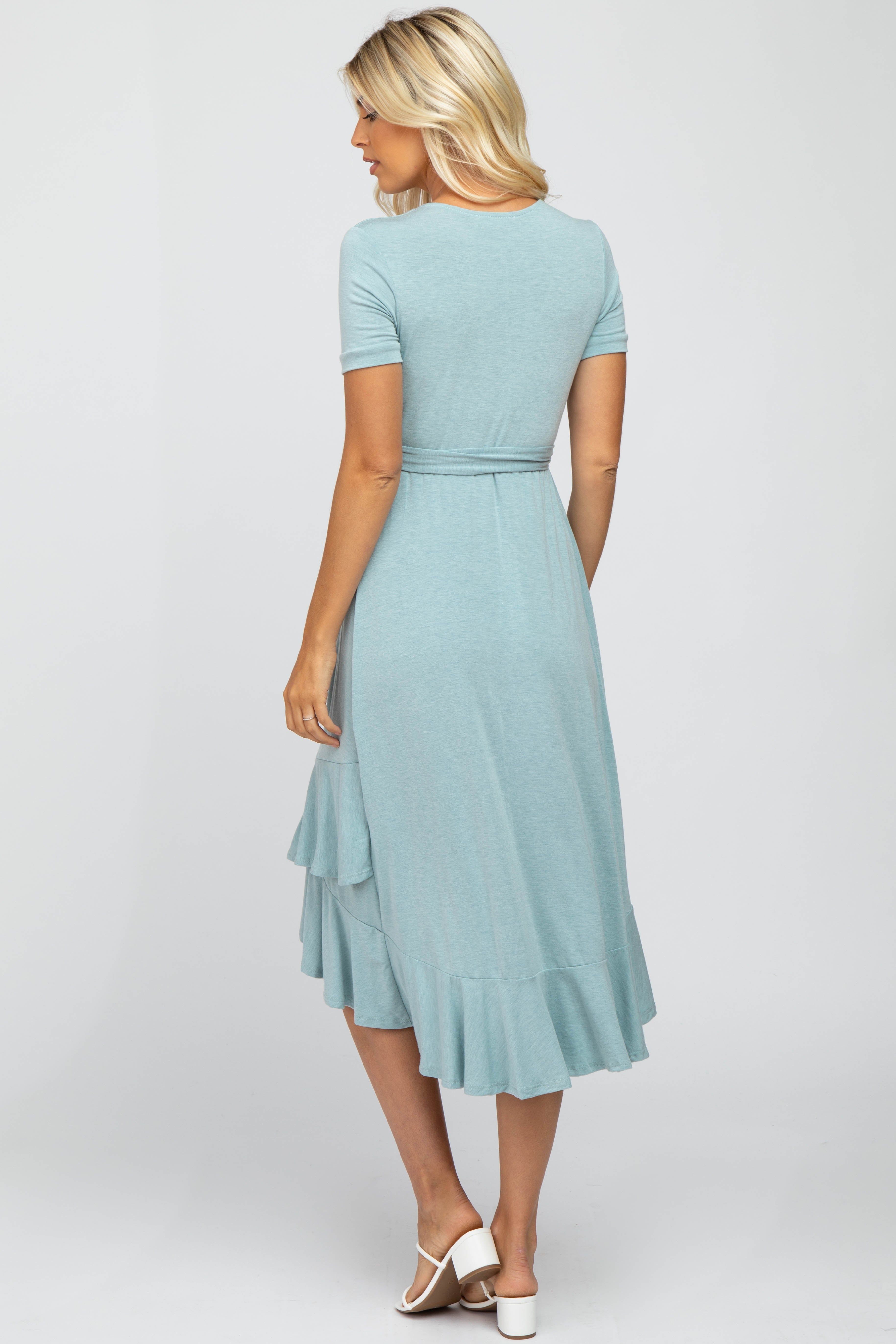 Light Olive Heathered Ruffle Hi-Low Midi Dress sold by Pinkblush product image thumbnail 3