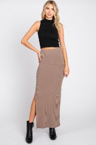 Mocha Ribbed Maxi Skirt sold by Pinkblush
