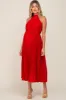 Red Pleated Maternity Halter Dress sold by Pinkblush