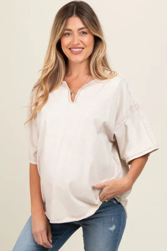Grey Washed Cotton Jersey Oversized Maternity Top sold by Pinkblush