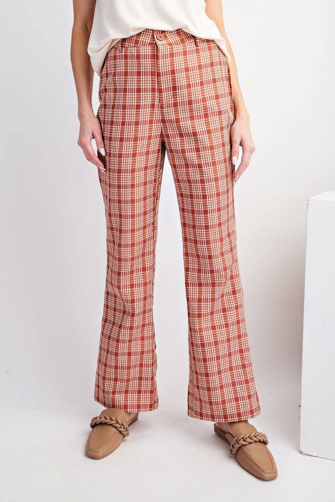 Red Bean Plaid Print Bell Bottom Pants sold by Pinkblush product image thumbnail 2