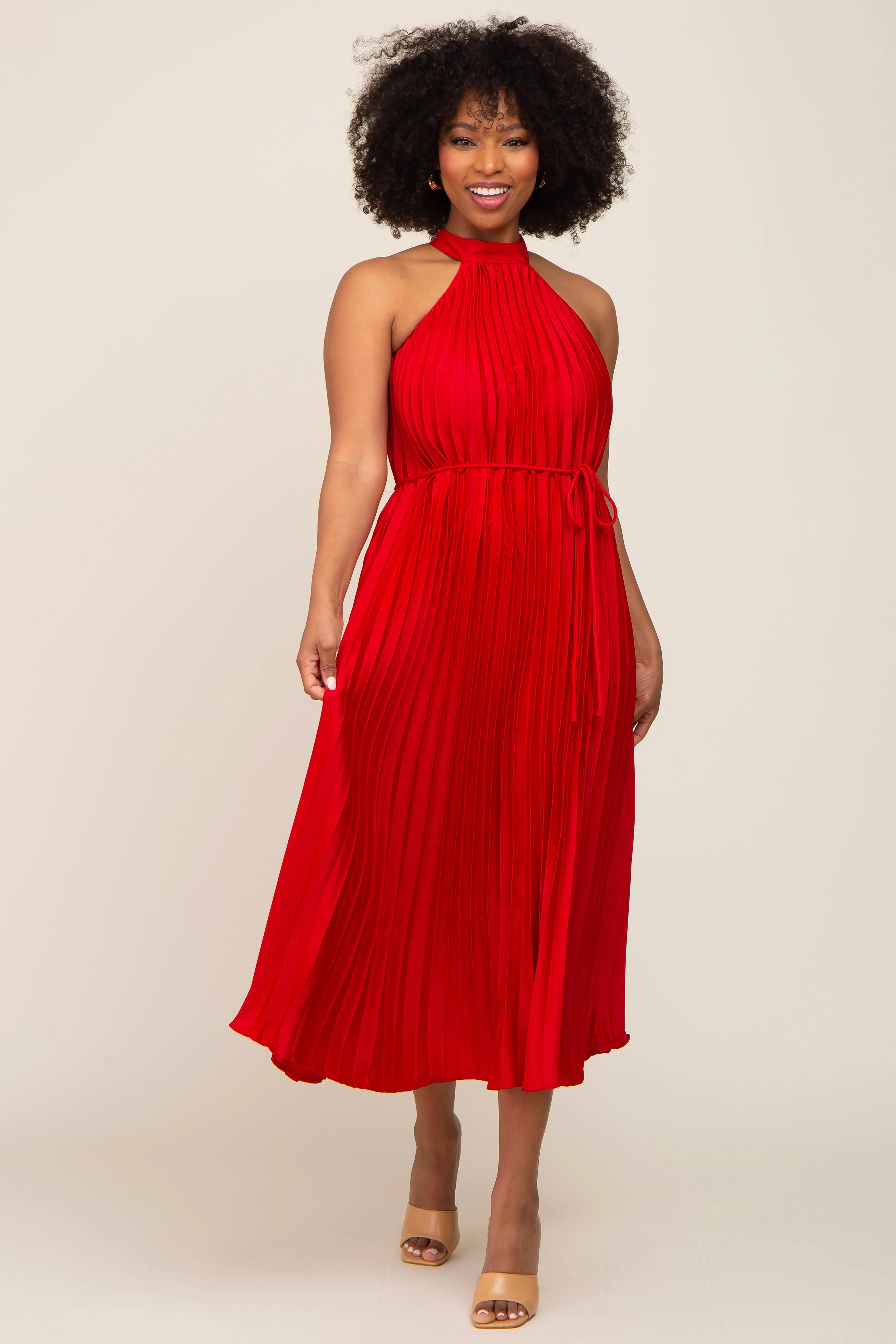 Red Pleated Maternity Halter Dress sold by Pinkblush product image thumbnail 5