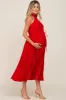 Red Pleated Maternity Halter Dress sold by Pinkblush