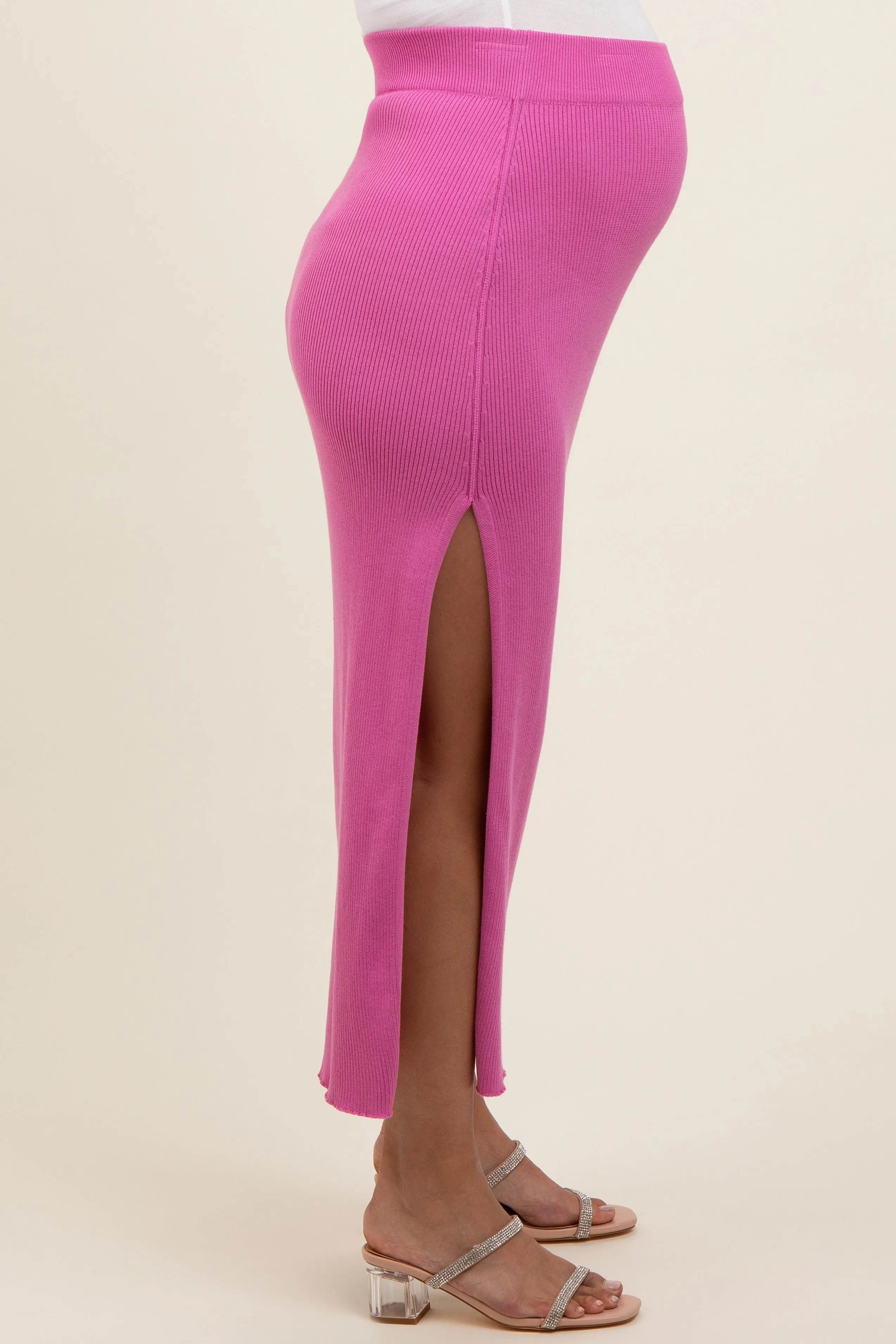 Pink Ribbed Knit Side Slit Maternity Midi Dress sold by Pinkblush product image thumbnail 4
