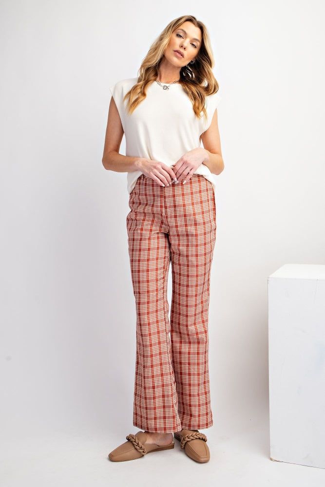 Red Bean Plaid Print Bell Bottom Pants sold by Pinkblush