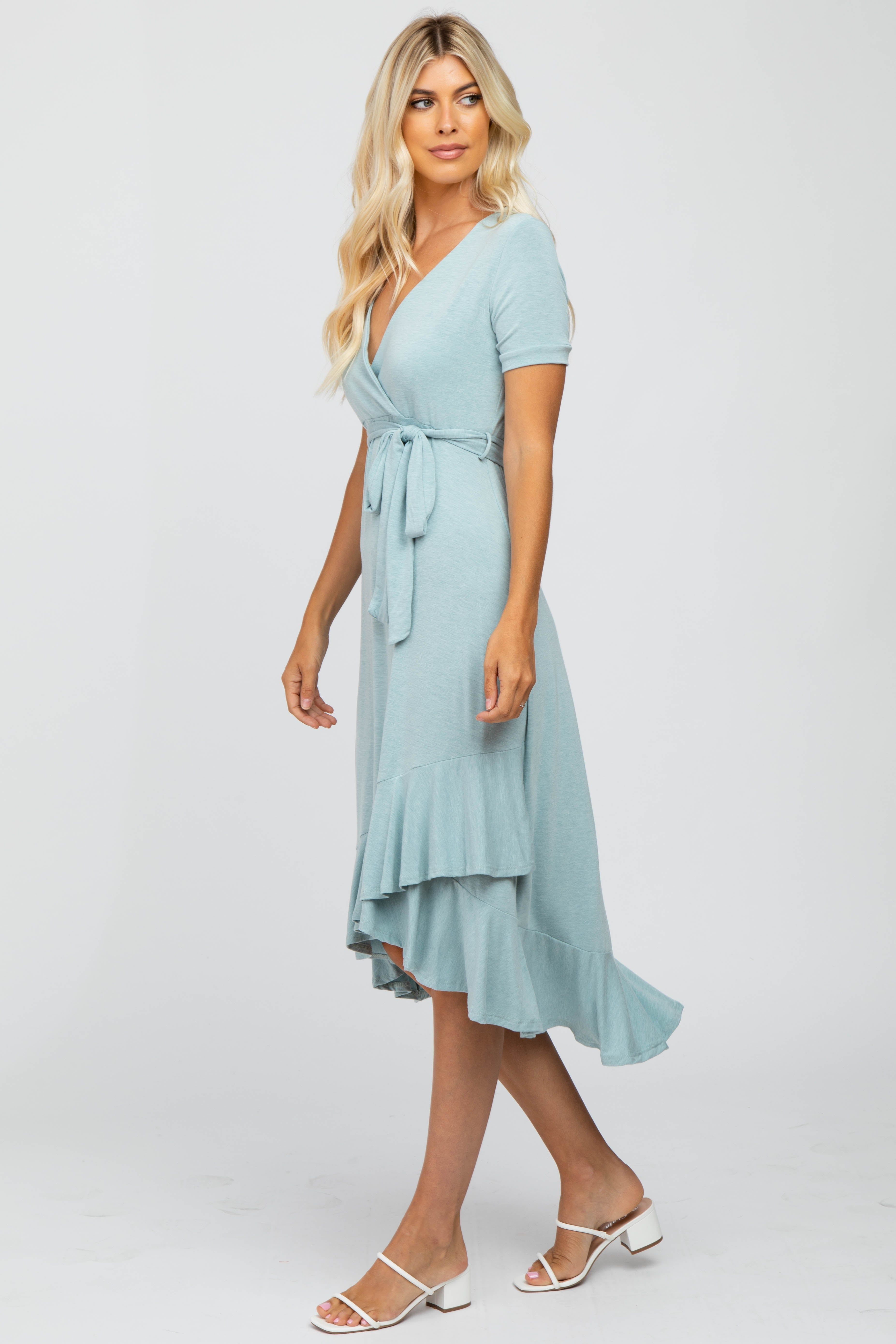 Light Olive Heathered Ruffle Hi-Low Midi Dress sold by Pinkblush product image thumbnail 2
