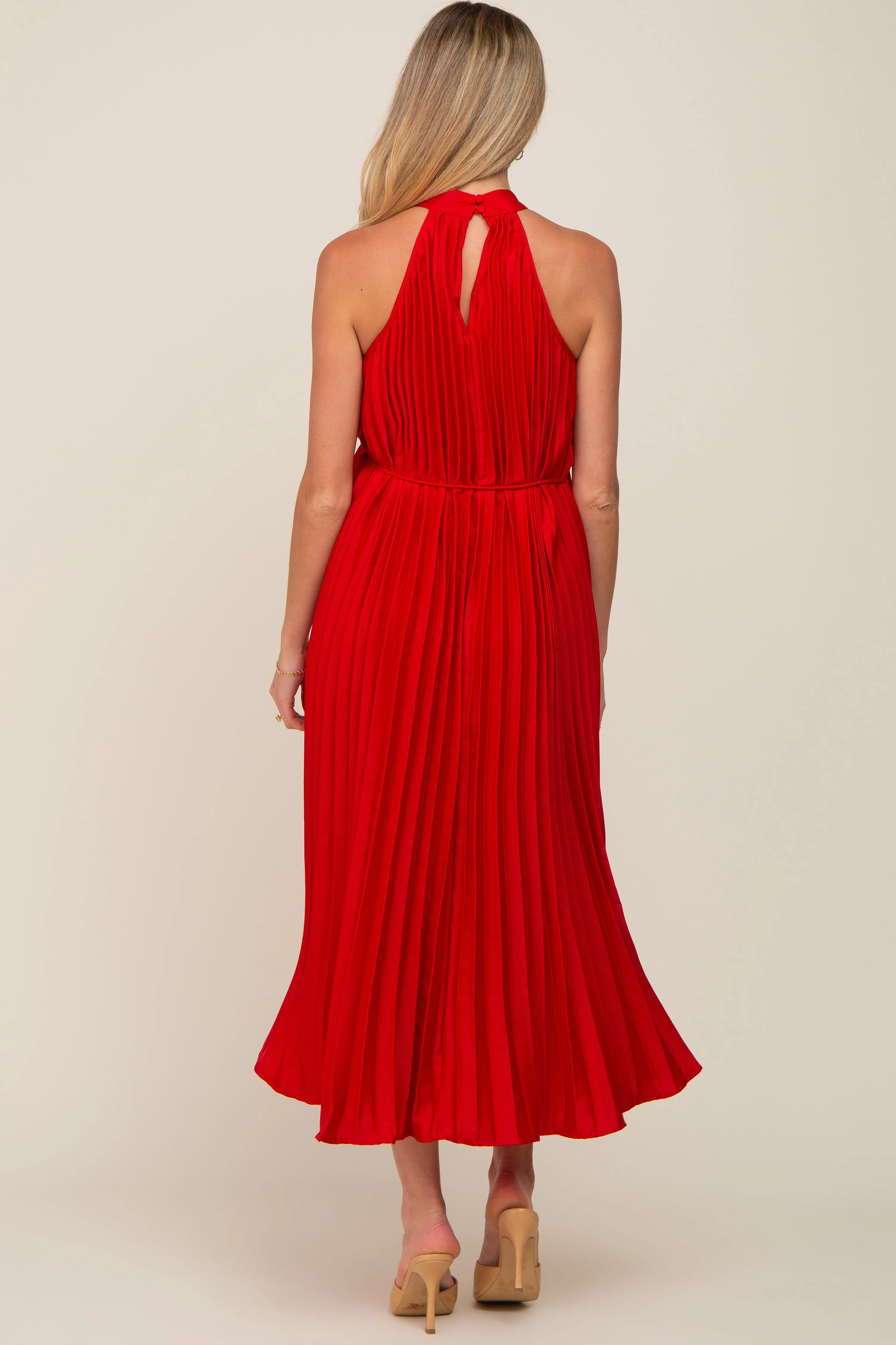 Red Pleated Maternity Halter Dress sold by Pinkblush product image thumbnail 3
