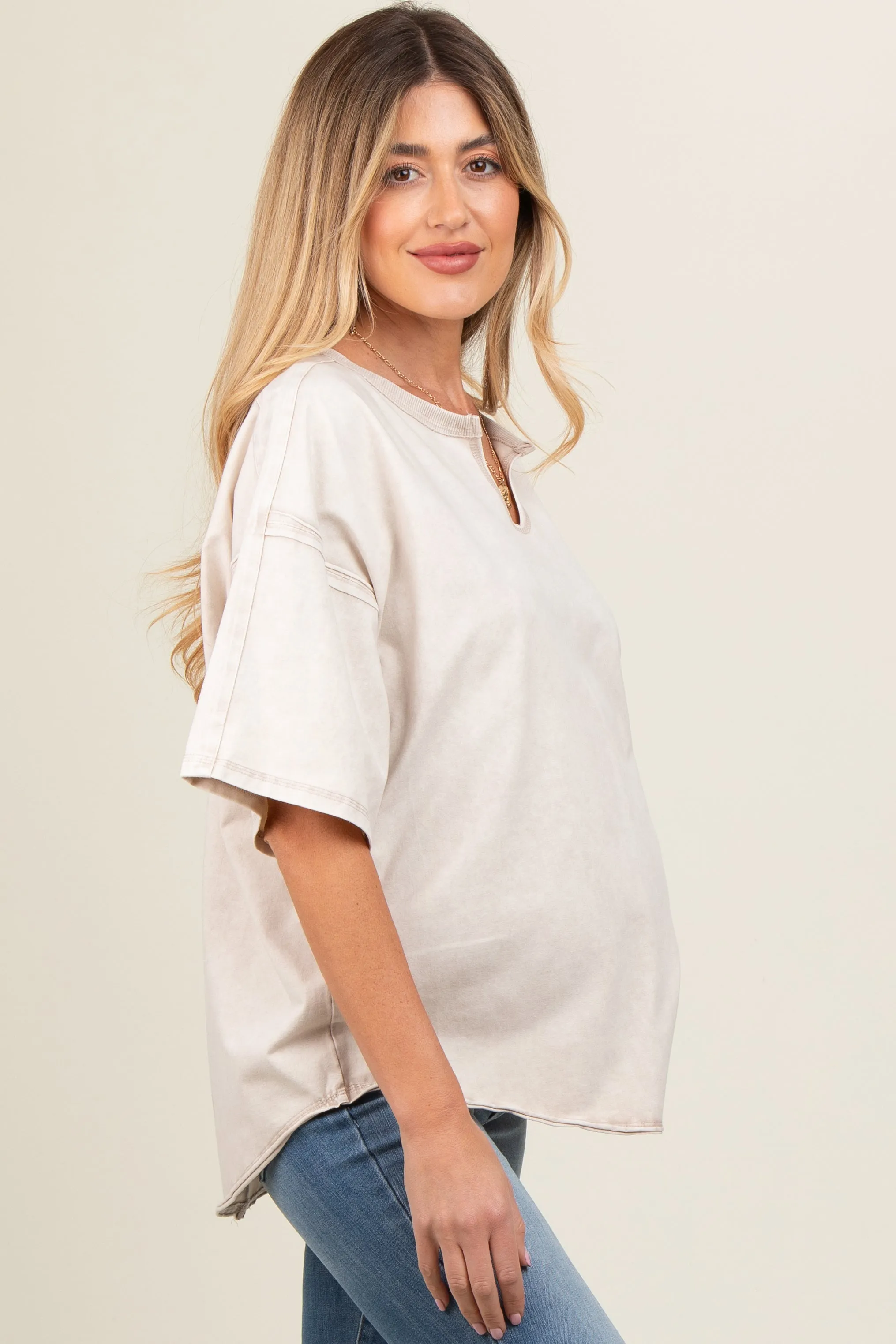 Grey Washed Cotton Jersey Oversized Maternity Top sold by Pinkblush product image thumbnail 3