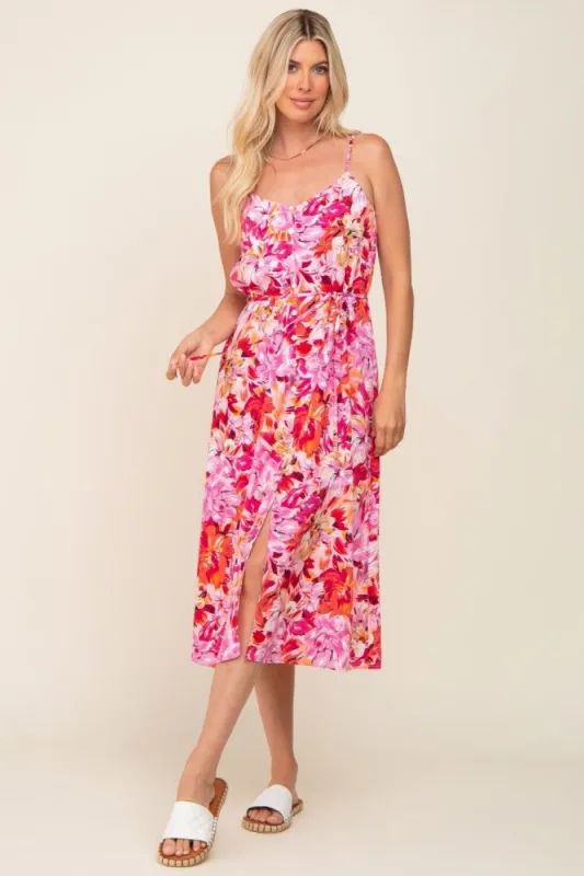 Fuchsia Floral Button Down Midi Dress sold by Pinkblush