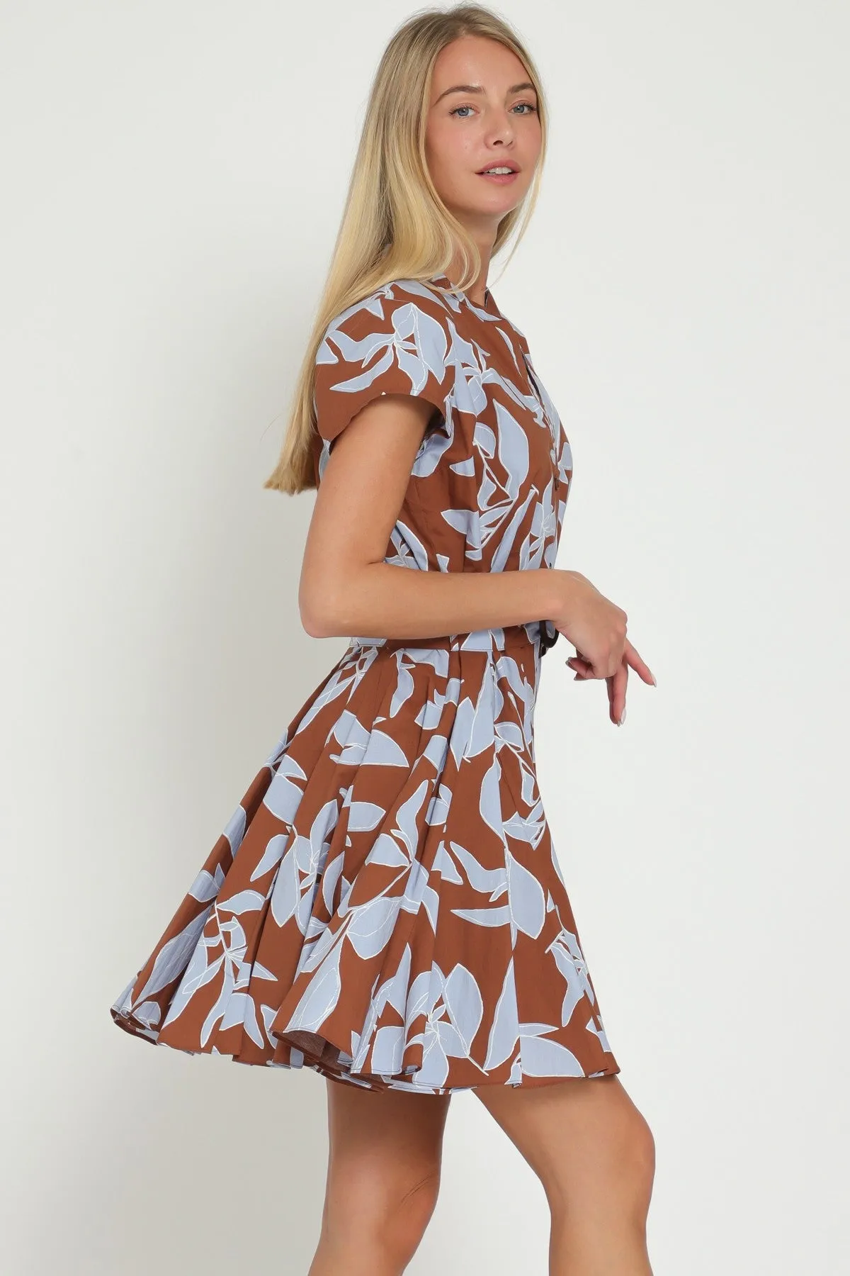 Brown Light Blue Cap Sleeve Button Down Belted Mini Dress sold by Pinkblush product image thumbnail 3