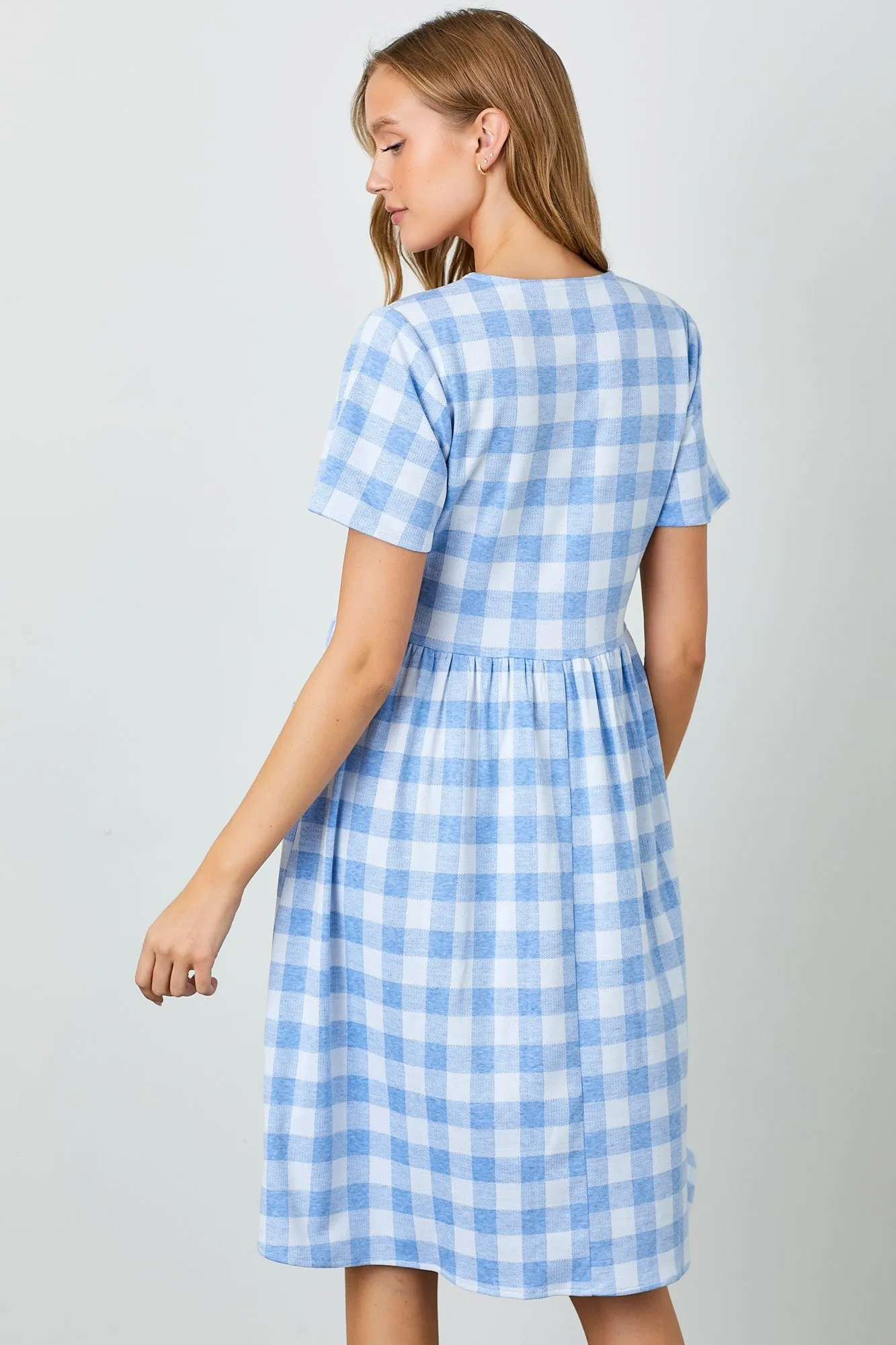 Blue Multi Gingham Button Front Dress sold by Pinkblush product image thumbnail 4