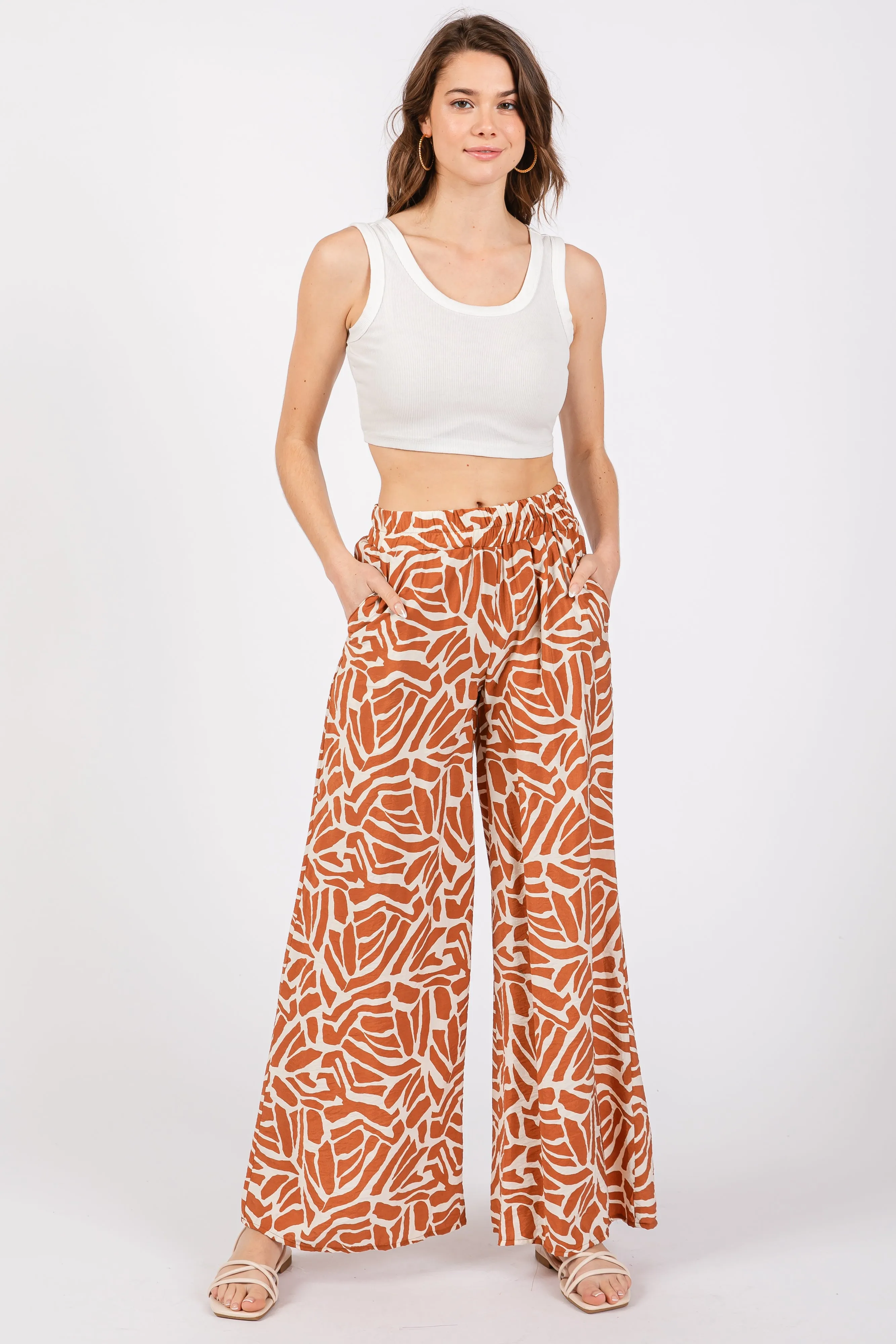 Camel Smocked Wide Leg Pants sold by Pinkblush