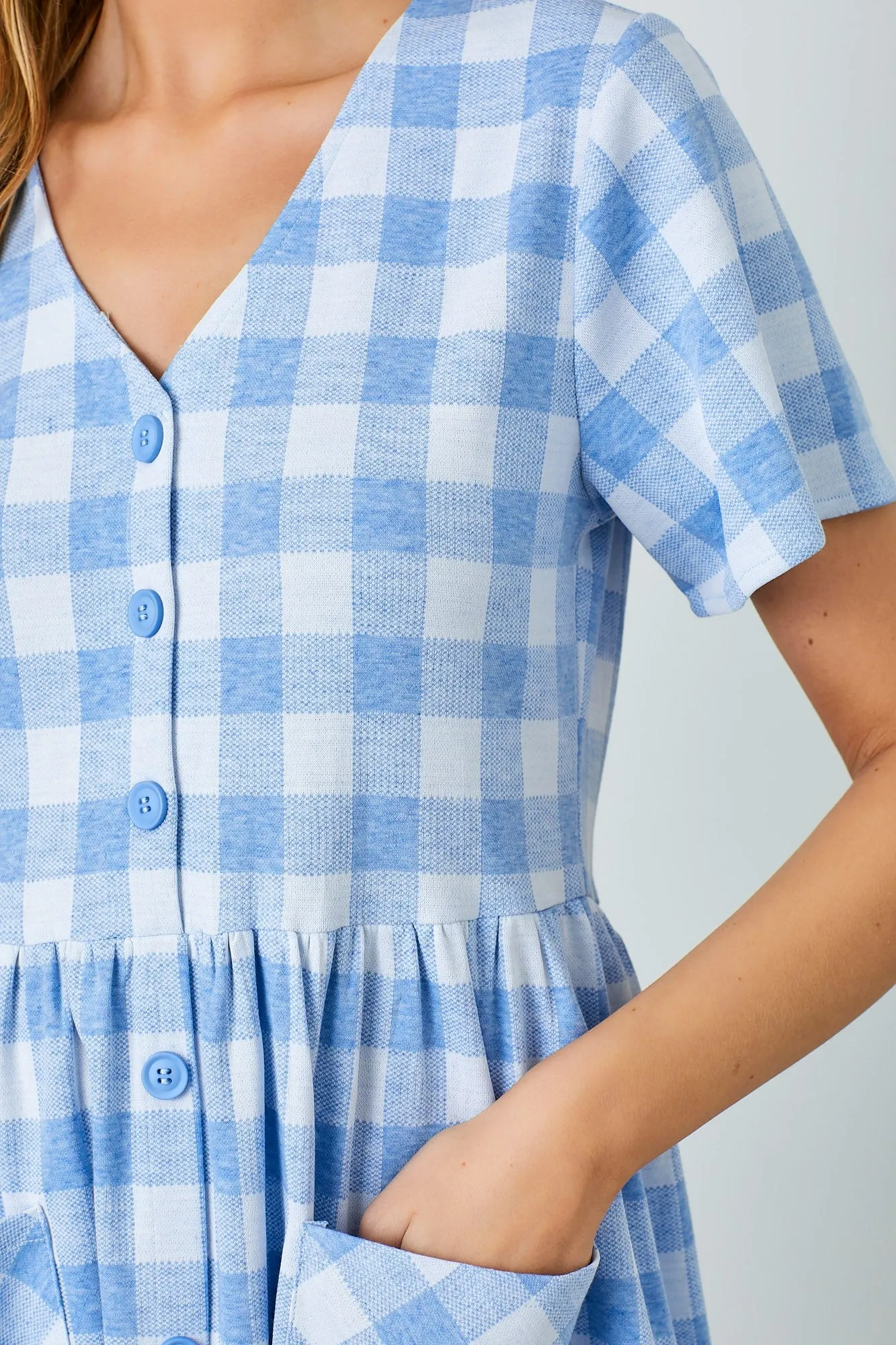 Blue Multi Gingham Button Front Dress sold by Pinkblush product image thumbnail 5