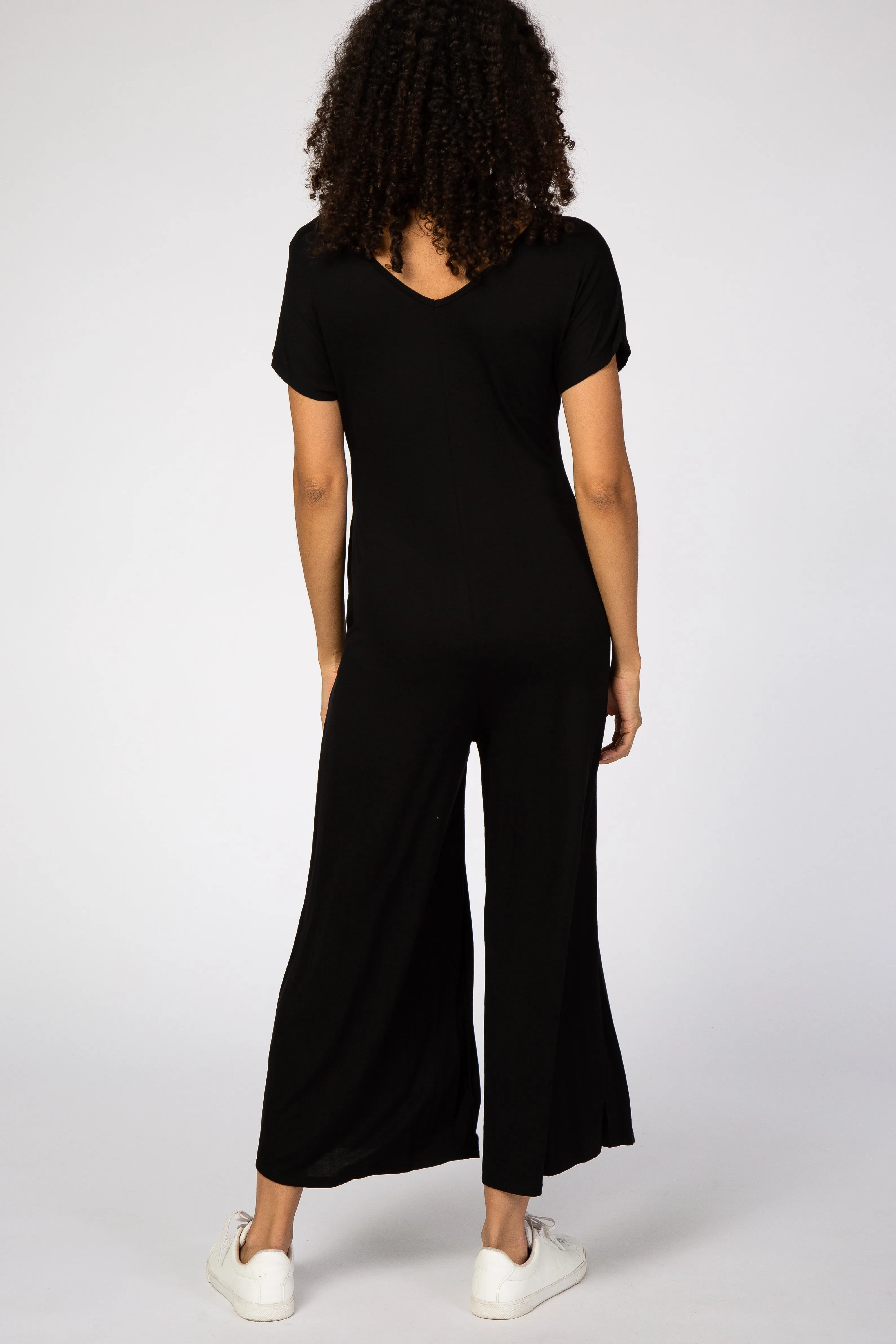 Black Short Sleeve Wide Leg Maternity Jumpsuit sold by Pinkblush product image thumbnail 3
