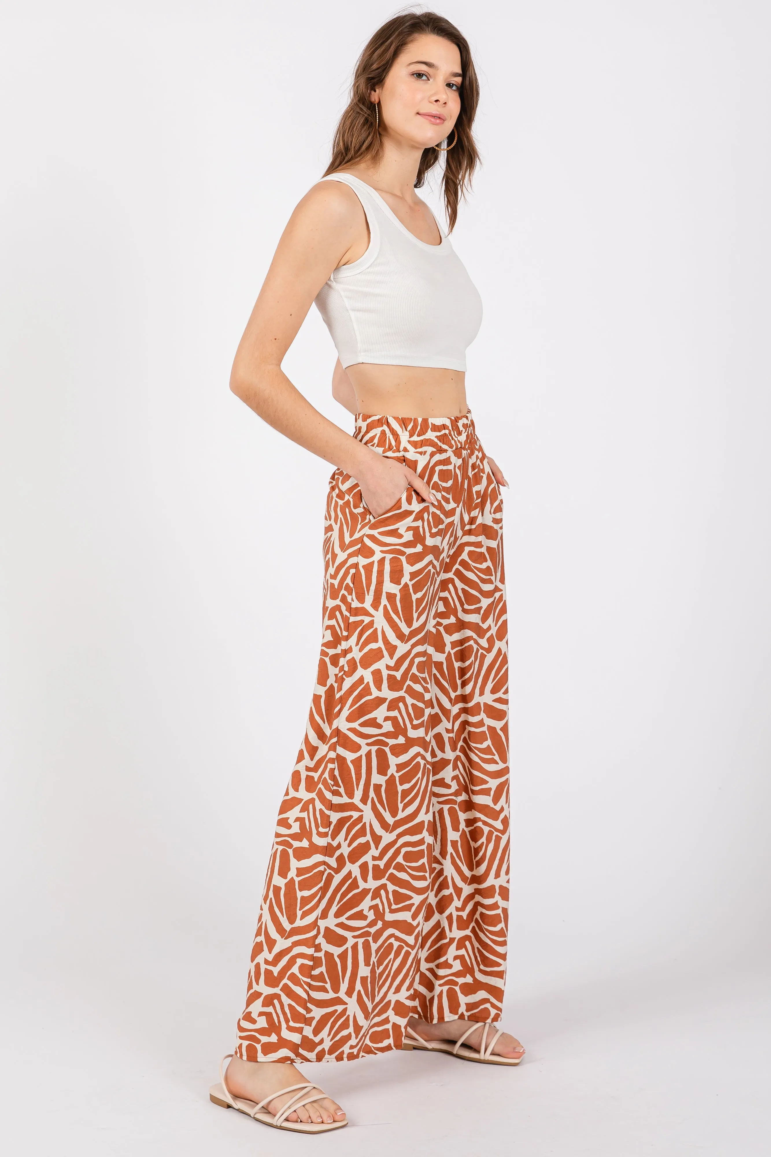 Camel Smocked Wide Leg Pants sold by Pinkblush product image thumbnail 2