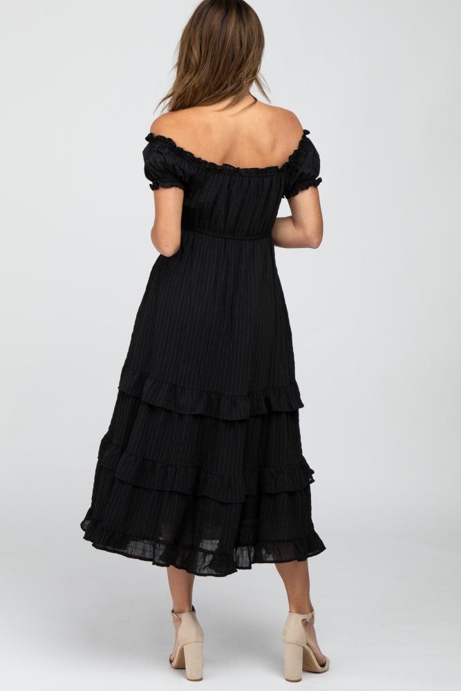 Black Smocked Ruffle Midi Dress sold by Pinkblush product image thumbnail 3