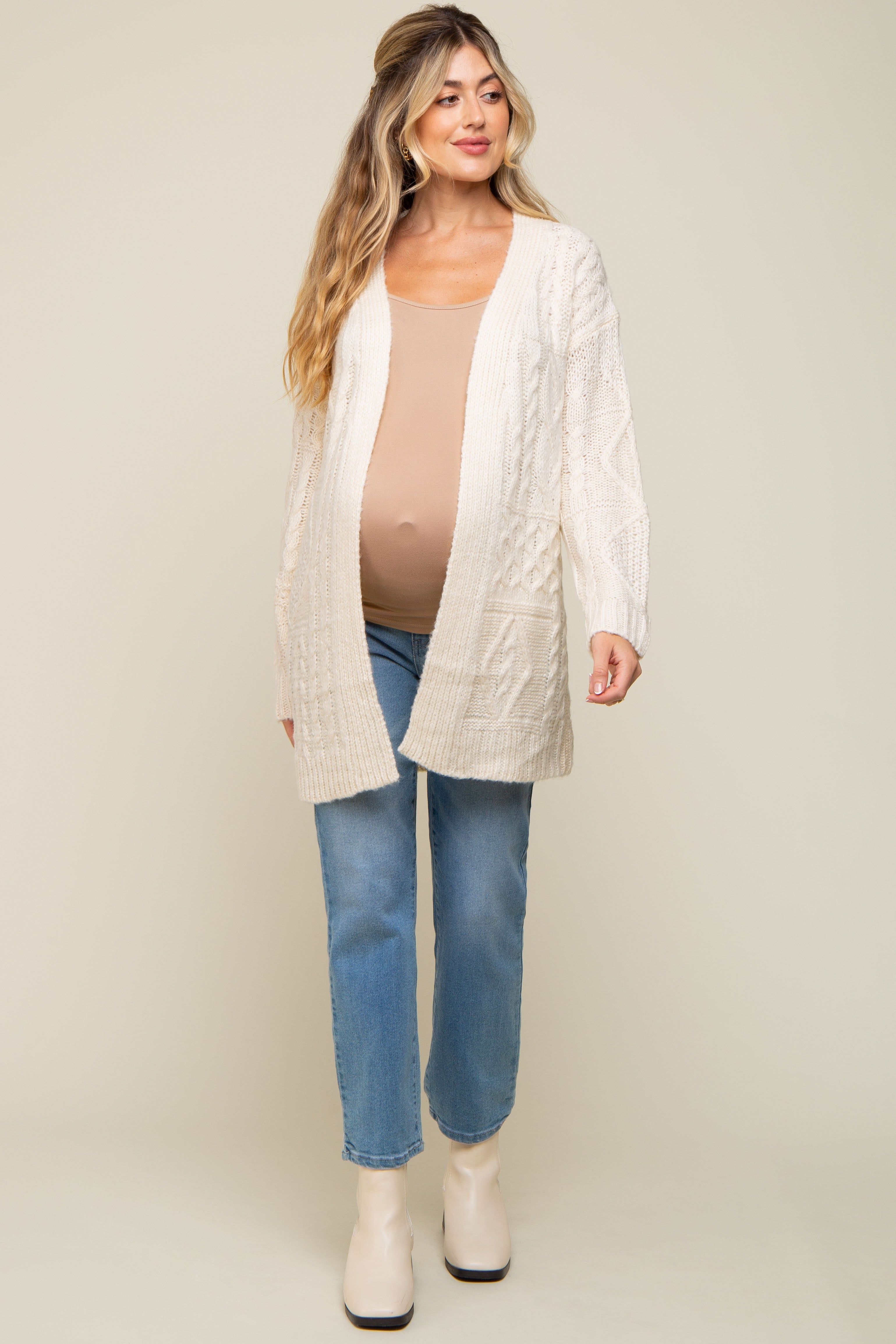 Cream Cable Knit Maternity Cardigan sold by Pinkblush product image thumbnail 4