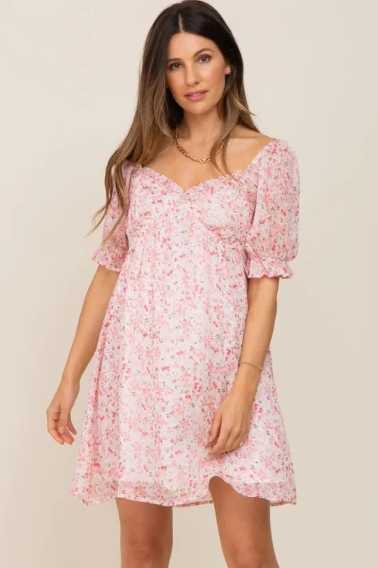 Light Pink Floral Sweetheart Maternity Mini Dress sold by Pinkblush