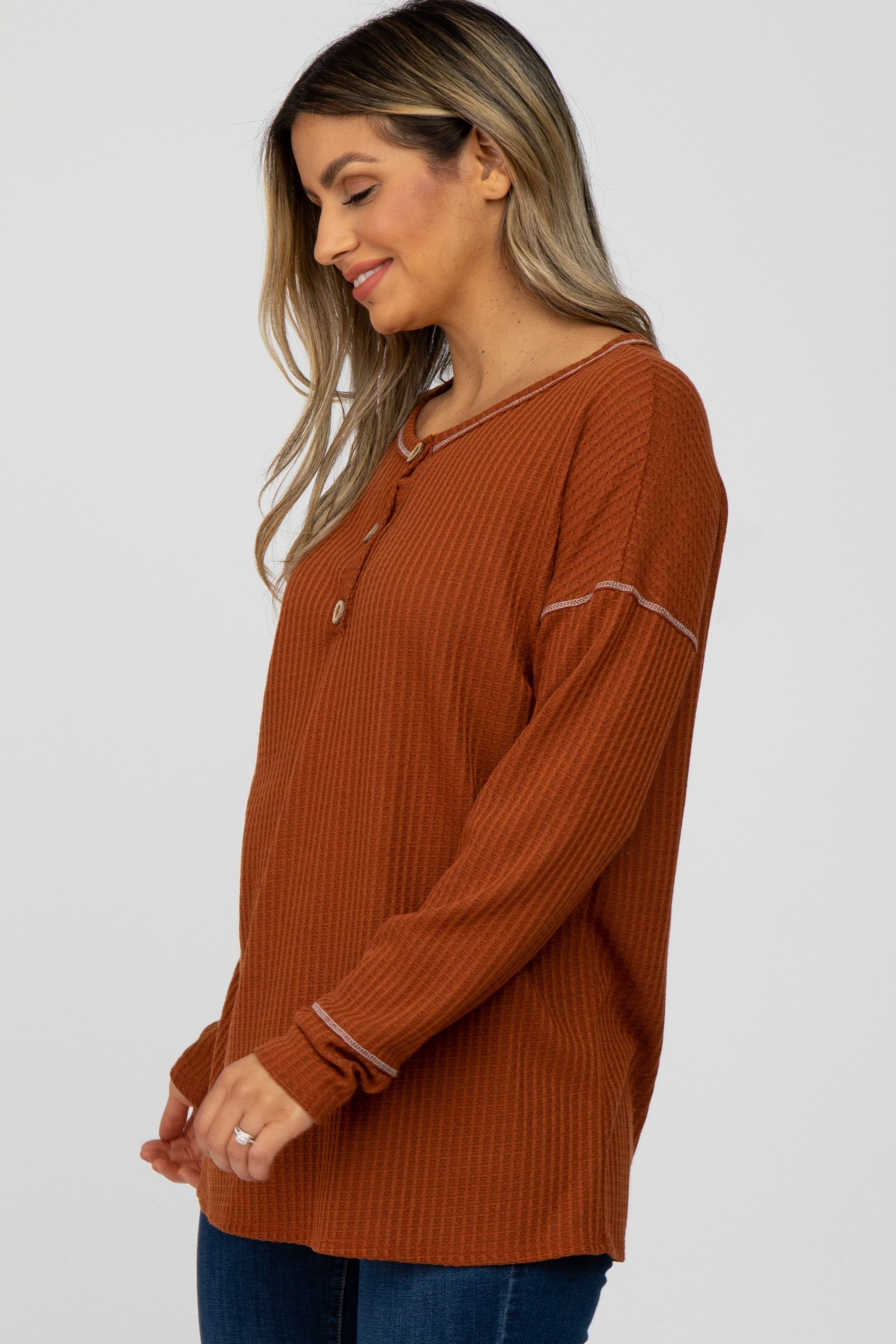 Rust Waffle Knit Long Sleeve Top sold by Pinkblush product image thumbnail 3