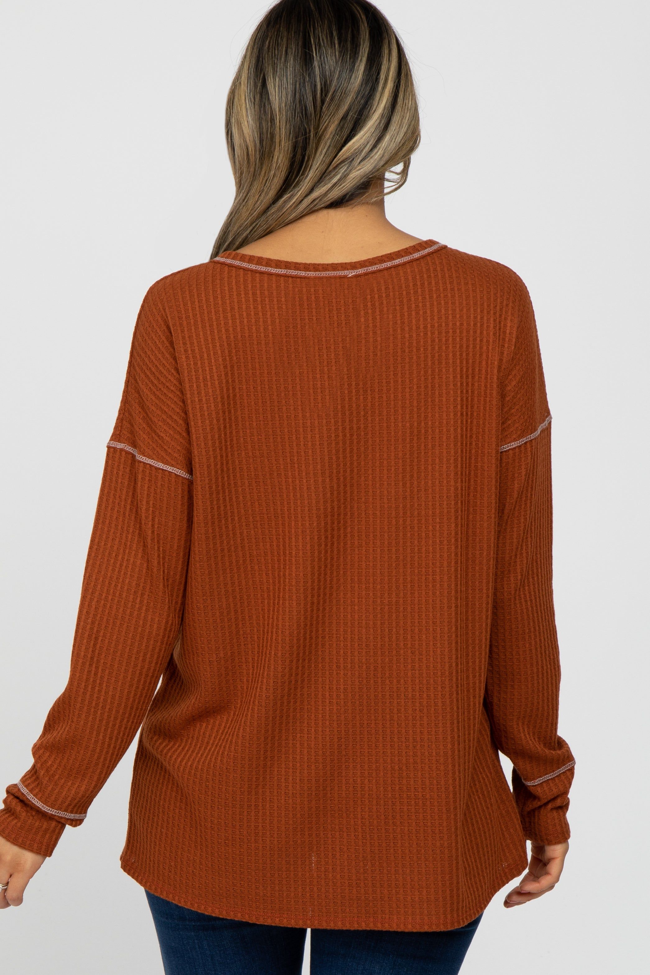 Rust Waffle Knit Long Sleeve Top sold by Pinkblush product image thumbnail 4
