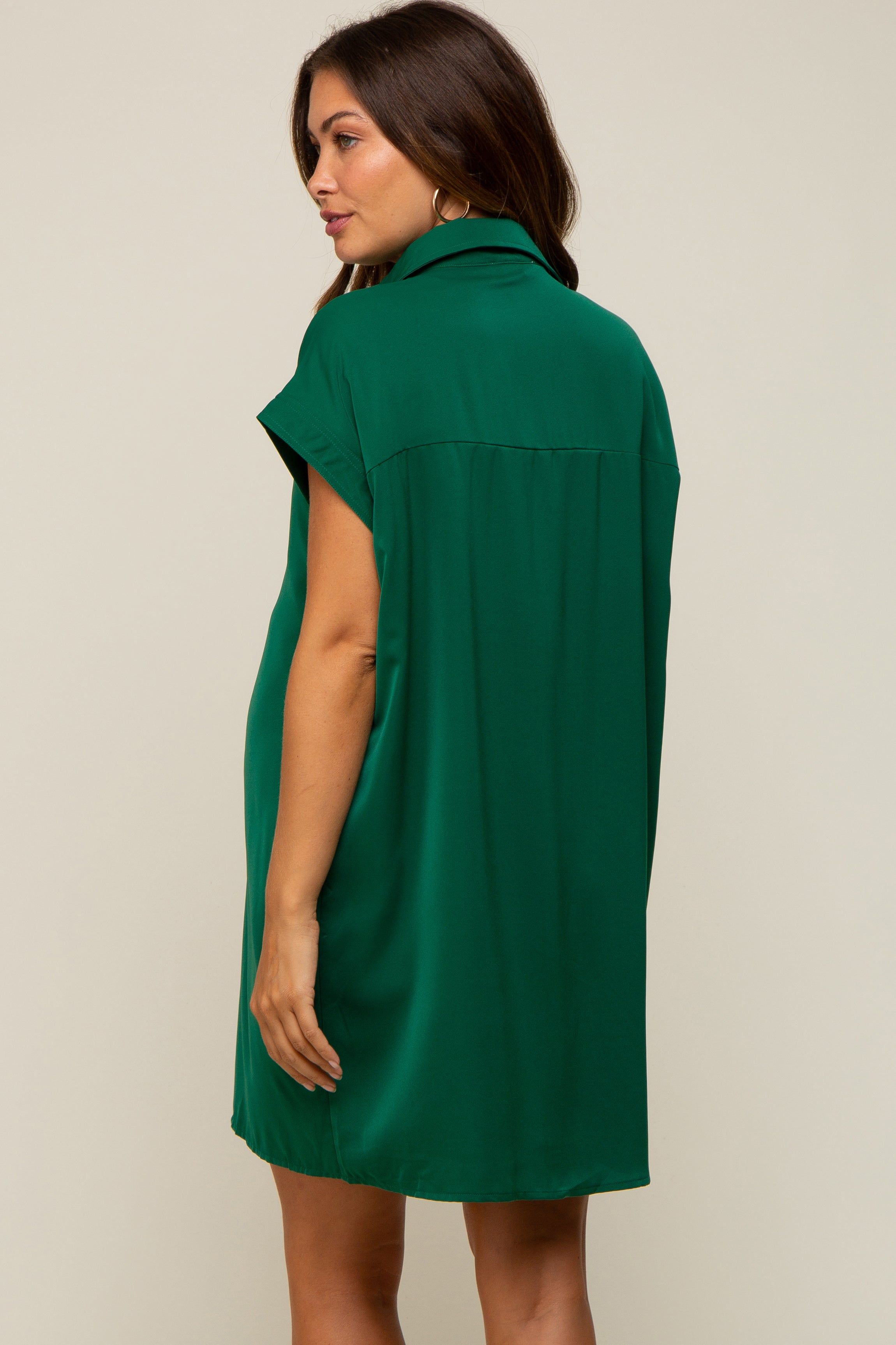Hunter Green Collared Button Front Maternity Dress sold by Pinkblush product image thumbnail 3