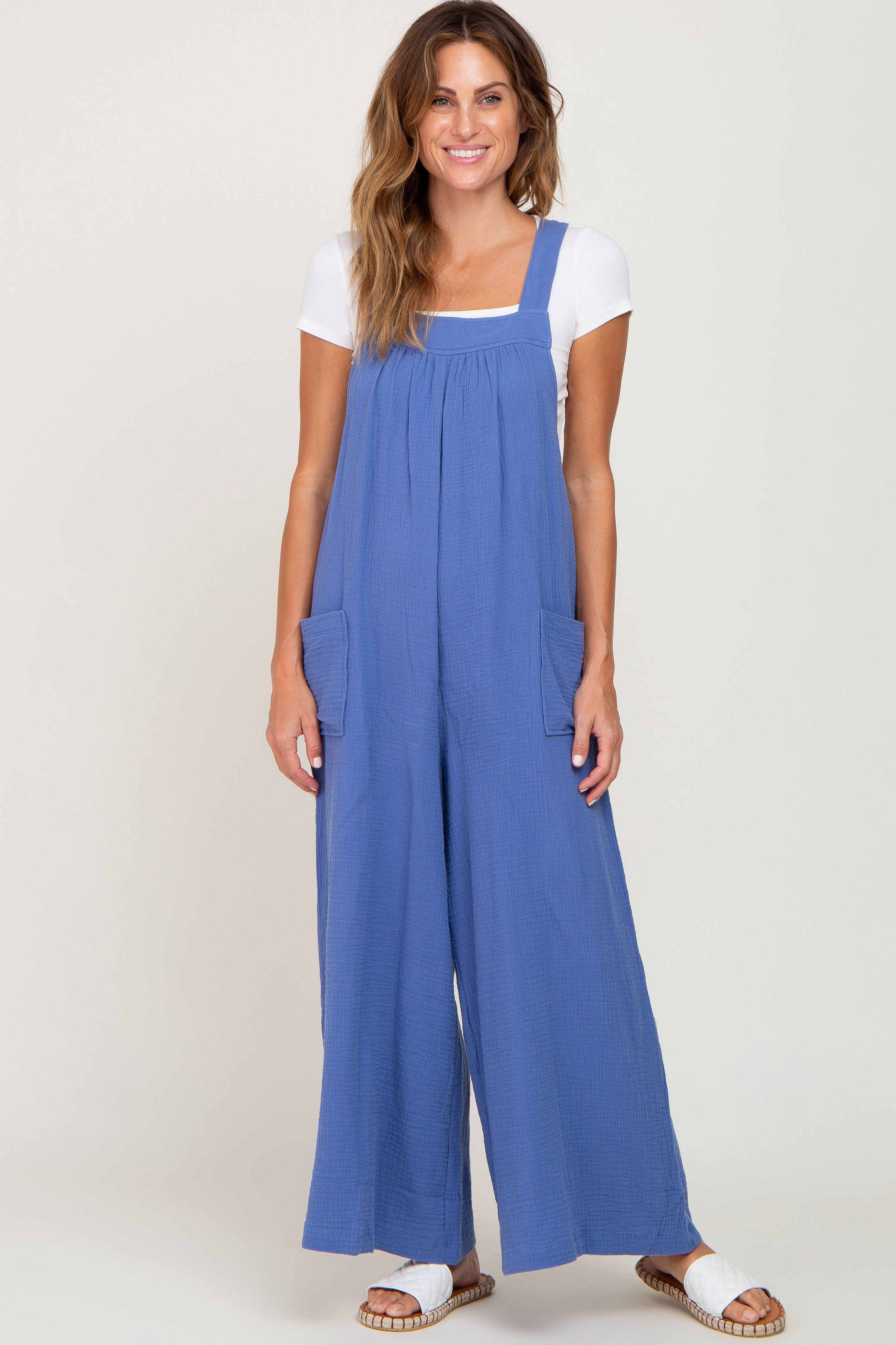 Blue Wide Leg Tie Back Overalls sold by Pinkblush product image thumbnail 4