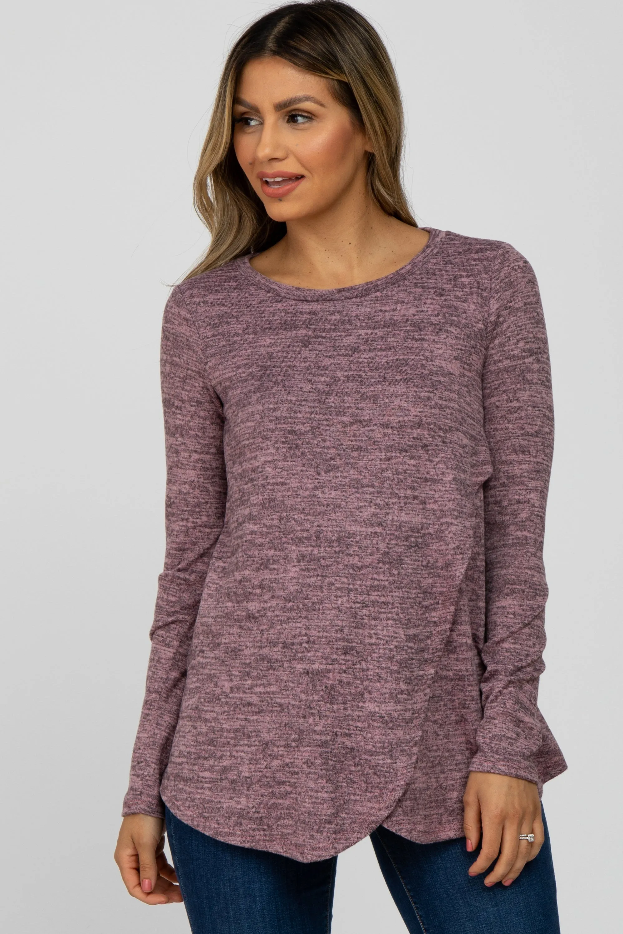 Mauve Heather Knit Layered Front Nursing Top sold by Pinkblush