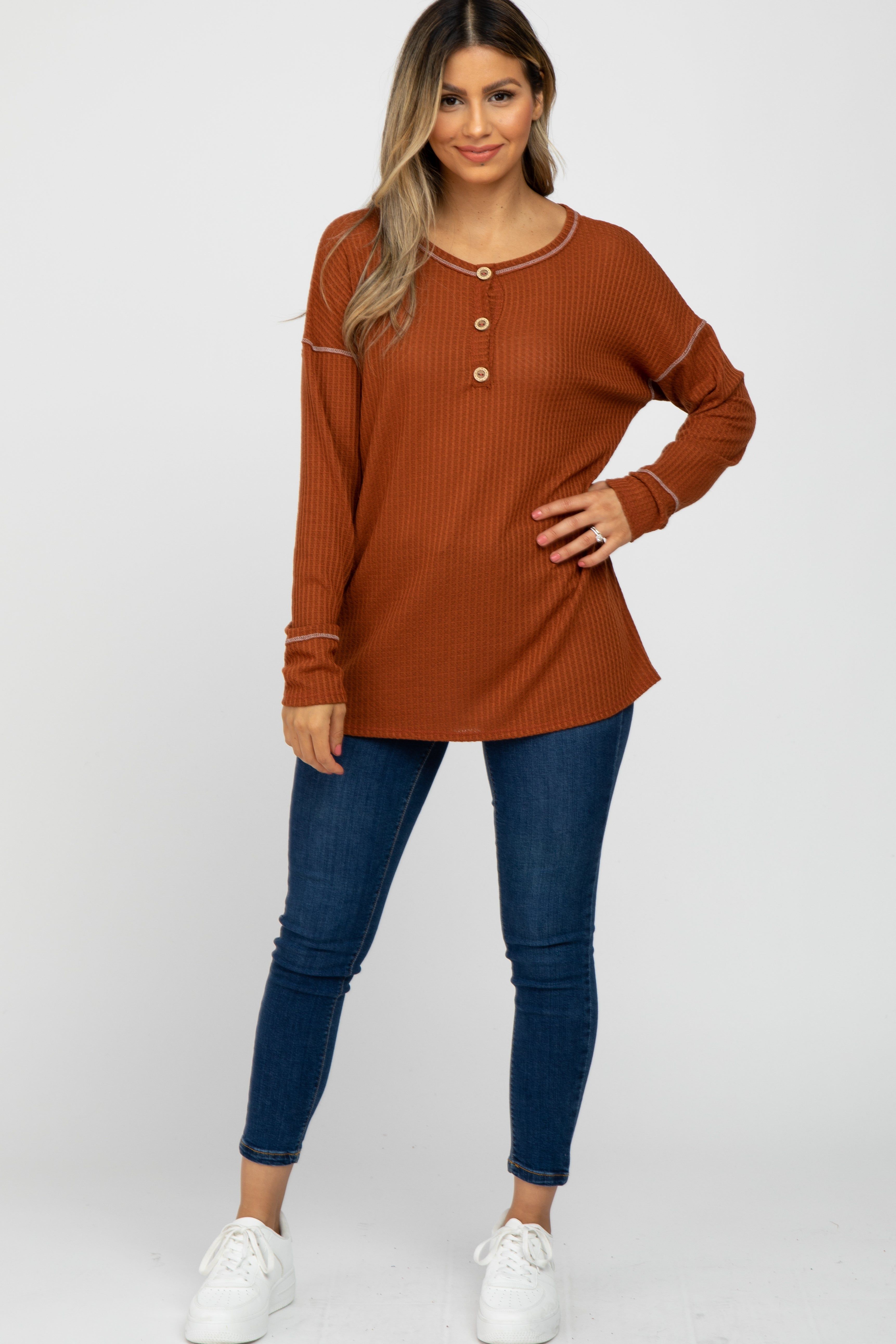 Rust Waffle Knit Long Sleeve Top sold by Pinkblush product image thumbnail 2