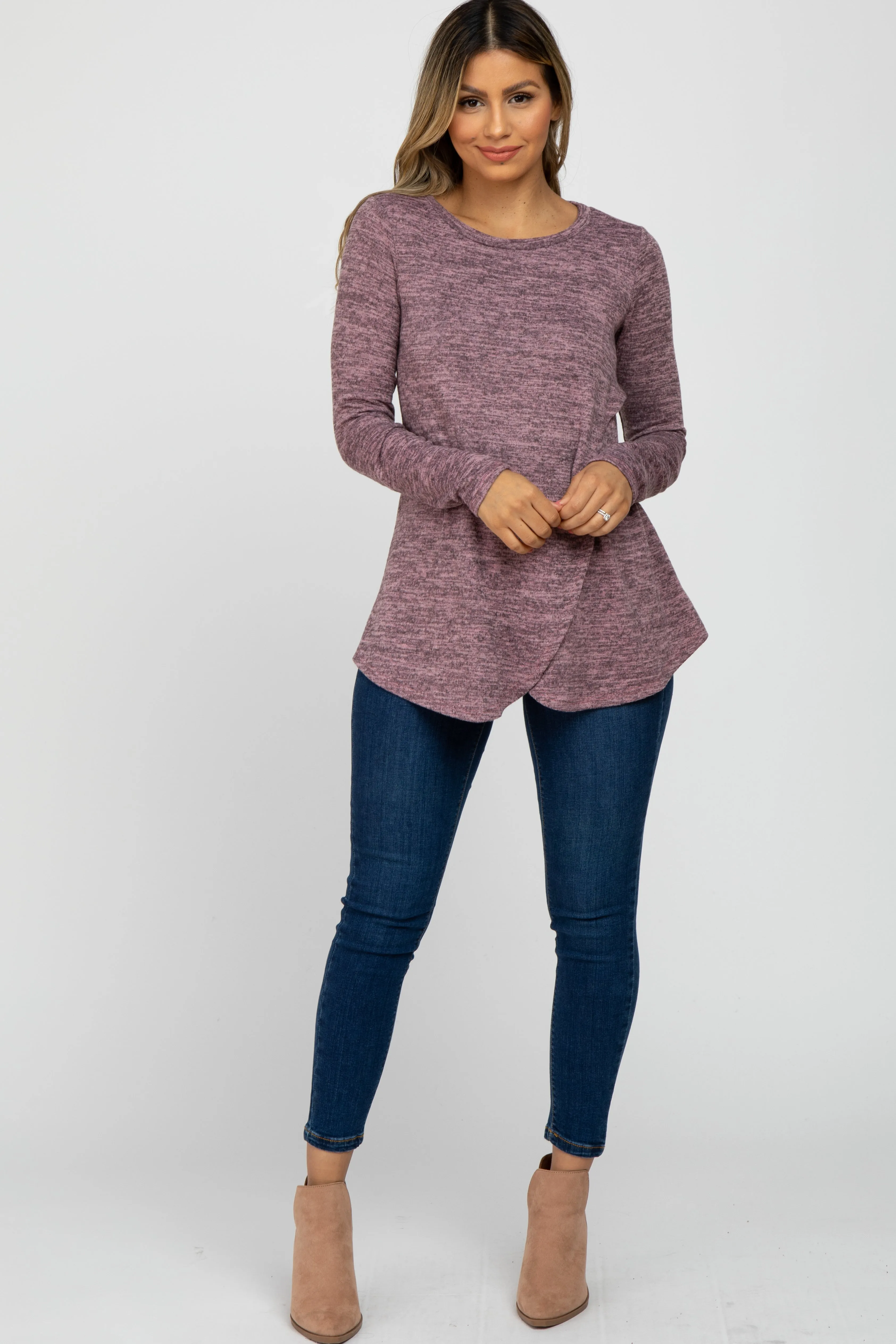 Mauve Heather Knit Layered Front Nursing Top sold by Pinkblush product image thumbnail 2