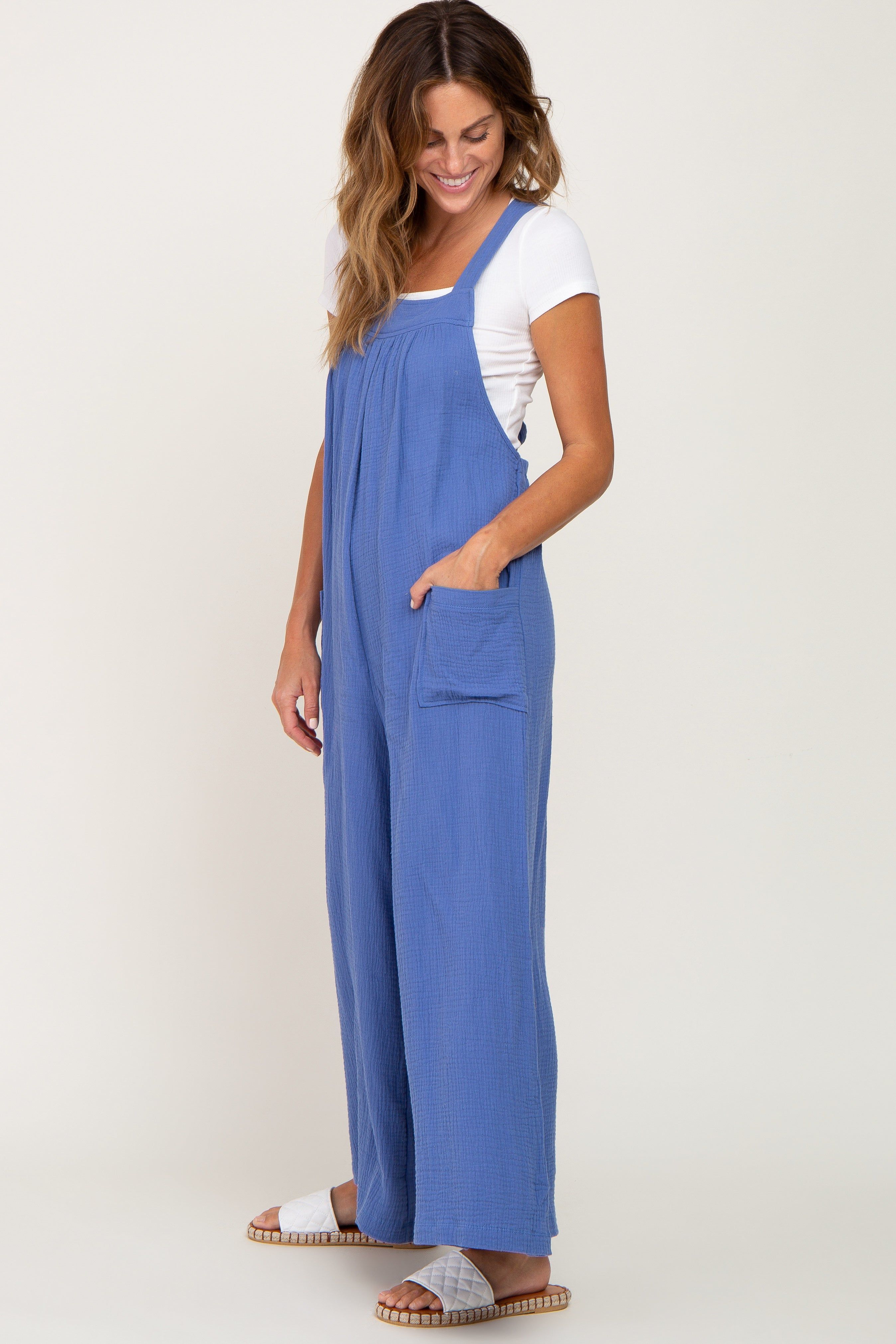 Blue Wide Leg Tie Back Overalls sold by Pinkblush product image thumbnail 2