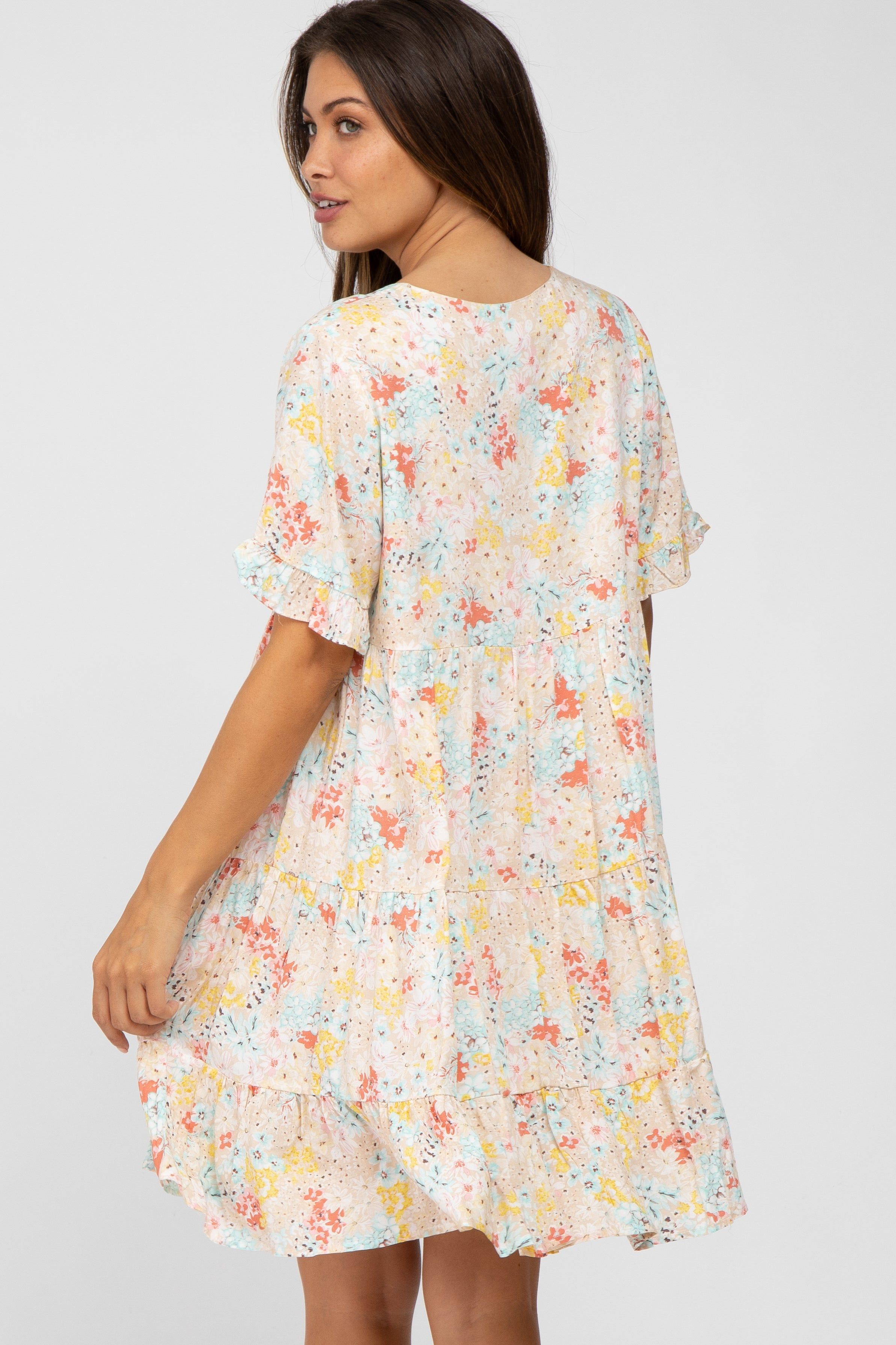 Beige Floral Tiered Maternity Dress sold by Pinkblush product image thumbnail 4