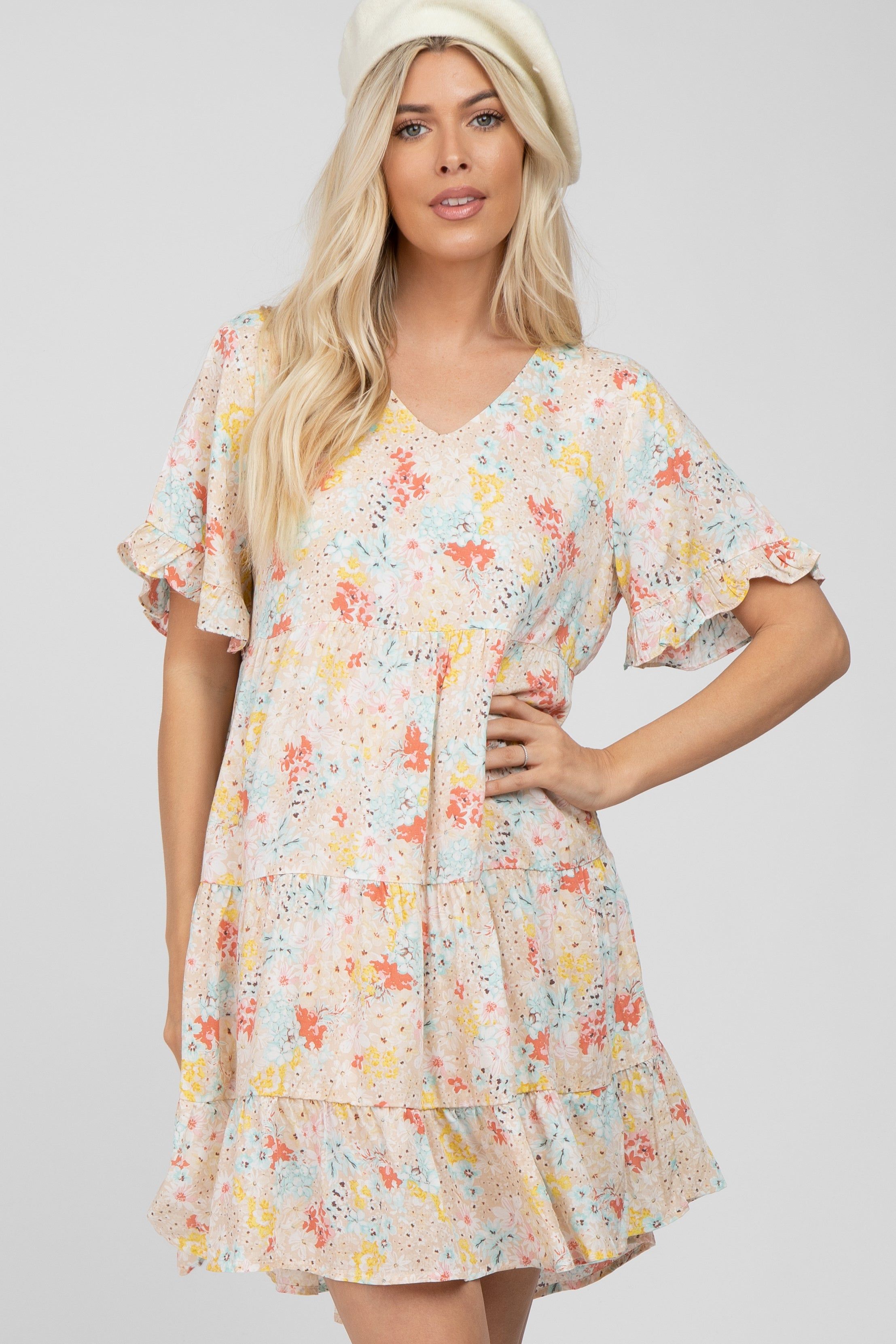 Beige Floral Tiered Maternity Dress sold by Pinkblush product image thumbnail 5