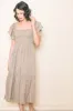 Mocha Floral Flutter Sleeve Tiered Dress sold by Pinkblush