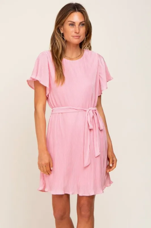 Pink Pleated Front Tie Dress made by Pinkblush