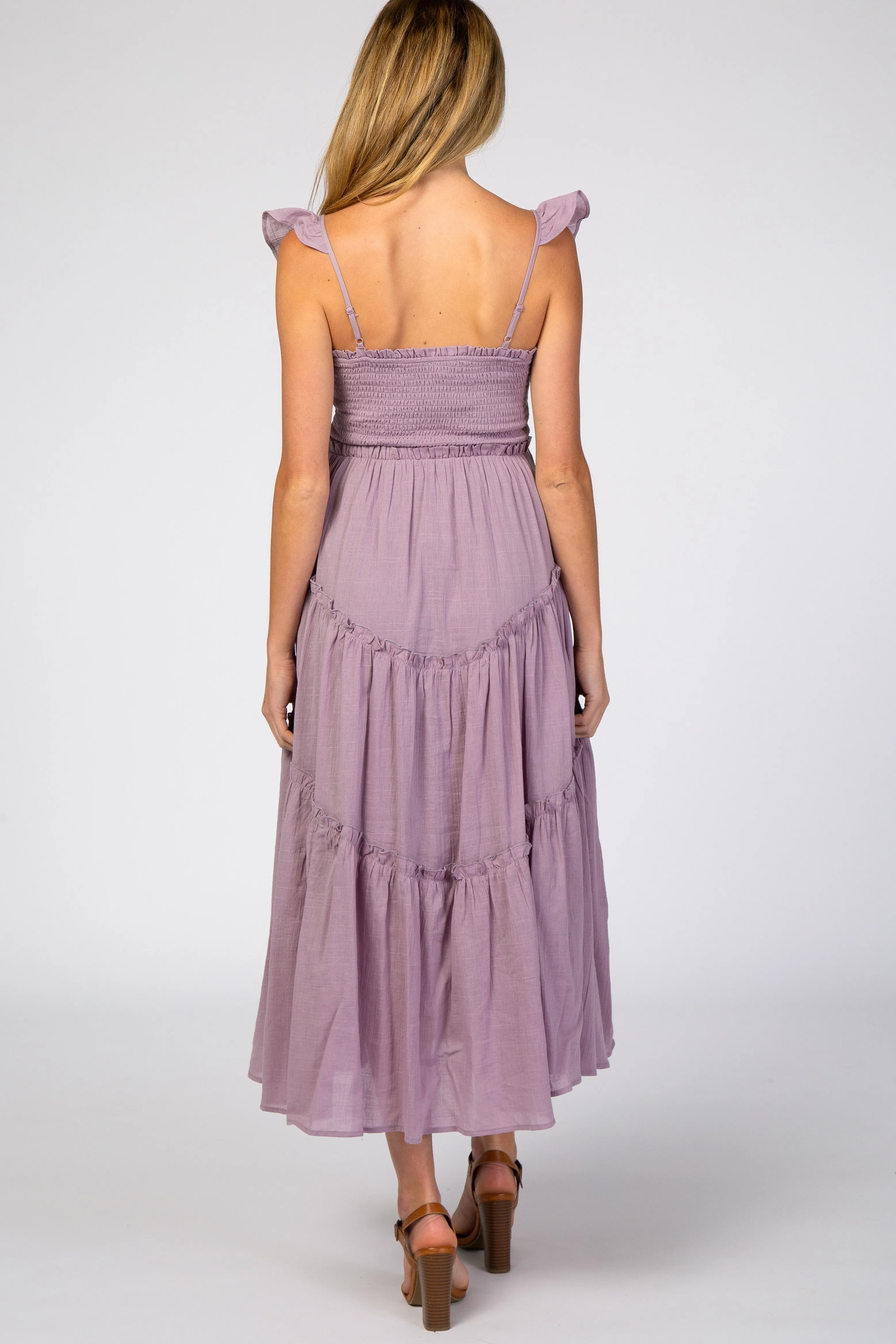 Lavender Smocked Ruffle Accent Maternity Dress sold by Pinkblush product image thumbnail 3