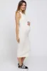 Ivory Sleeveless Ribbed Fitted Maternity Midi Dress sold by Pinkblush