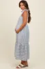 Blue Striped Shoulder Tie Maternity Midi Dress sold by Pinkblush