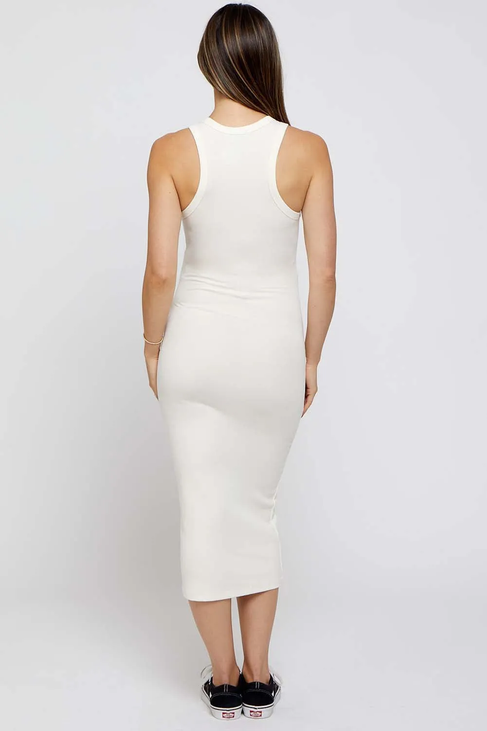 Ivory Sleeveless Ribbed Fitted Maternity Midi Dress sold by Pinkblush product image thumbnail 3