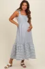 Blue Striped Shoulder Tie Maternity Midi Dress sold by Pinkblush