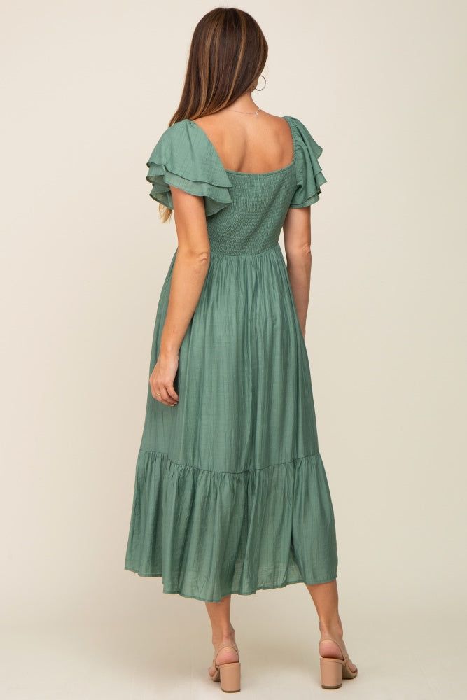 Green Flutter Sleeve Midi Dress sold by Pinkblush product image thumbnail 3