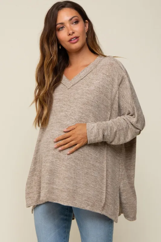Light Mocha Heathered Soft Knit Long Sleeve Maternity Top sold by Pinkblush