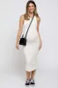 Ivory Sleeveless Ribbed Fitted Maternity Midi Dress sold by Pinkblush