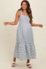 Blue Striped Shoulder Tie Maternity Midi Dress sold by Pinkblush