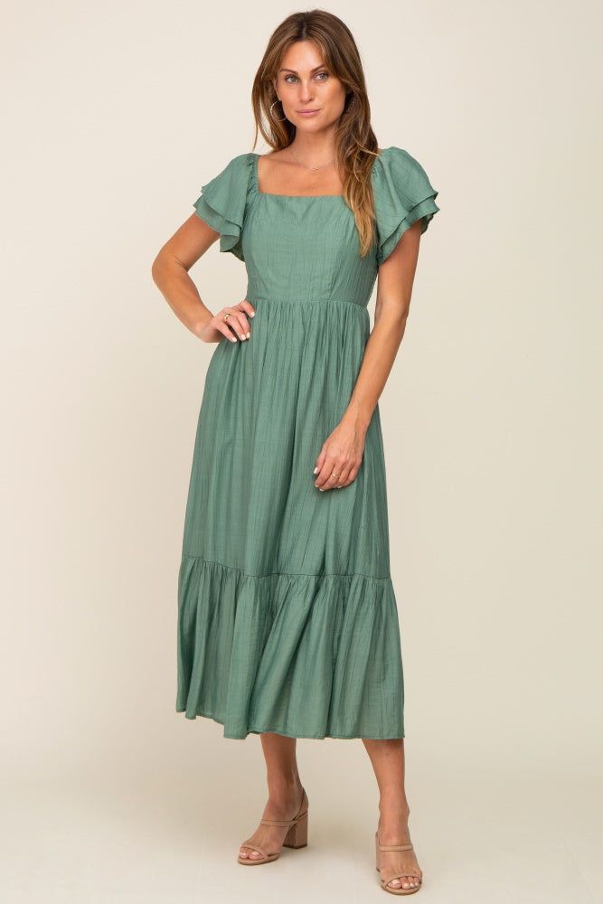 Green Flutter Sleeve Midi Dress sold by Pinkblush product image thumbnail 4